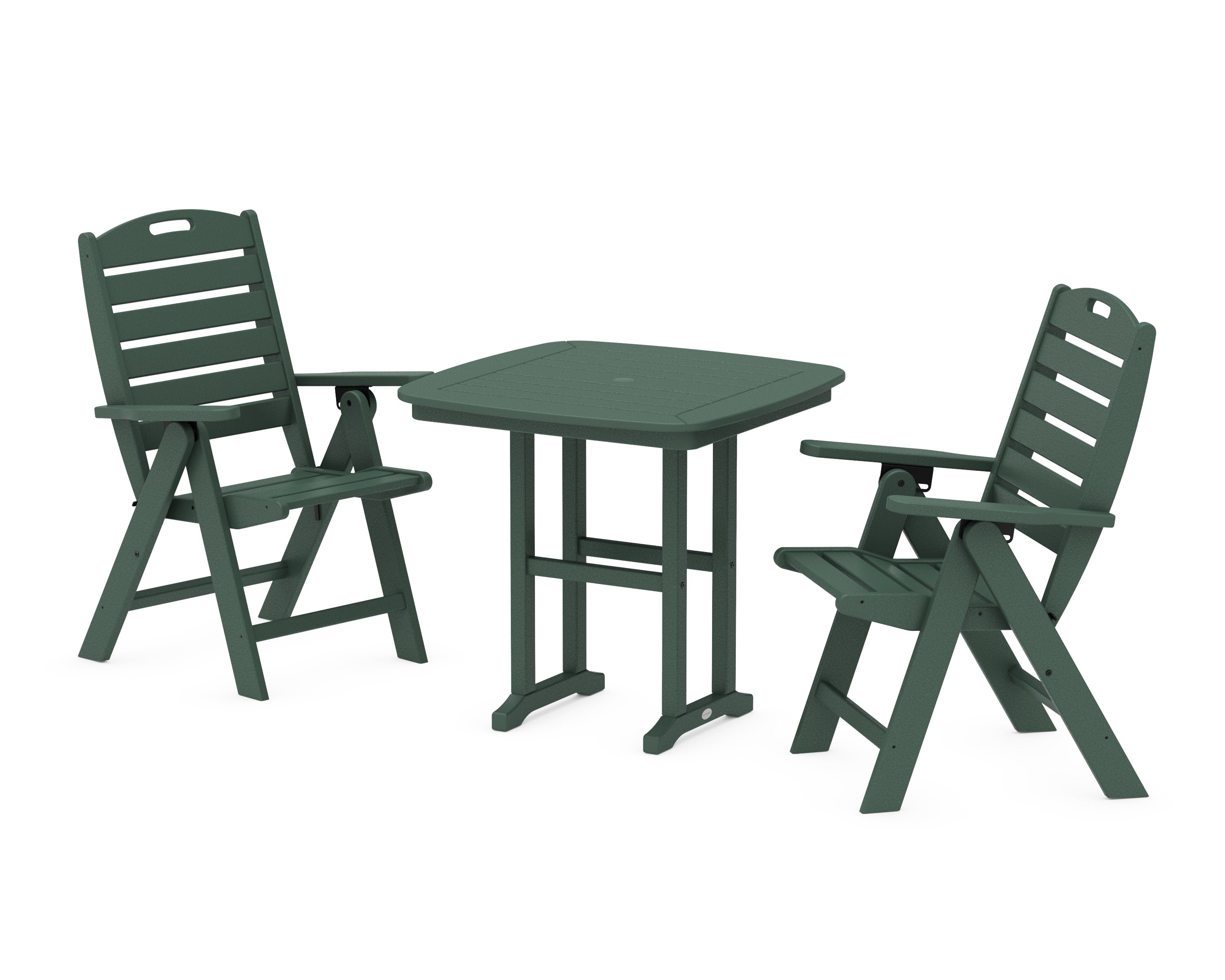 Nautical Folding Highback Chair 3-Piece Dining Set in Green