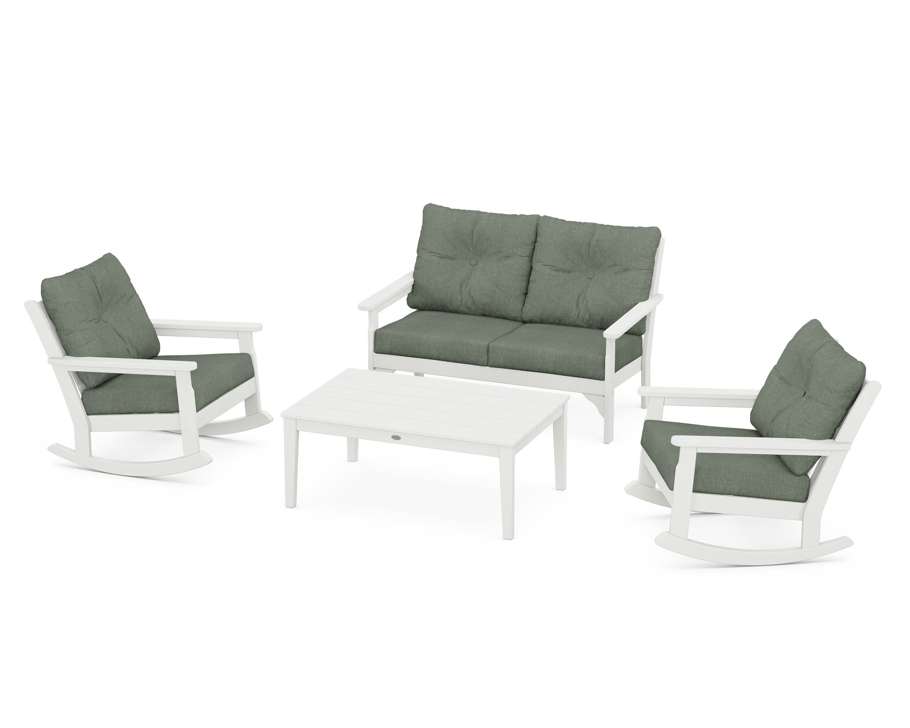 Vineyard 4-Piece Deep Seating Rocking Chair Set in Vintage White / Cast Sage