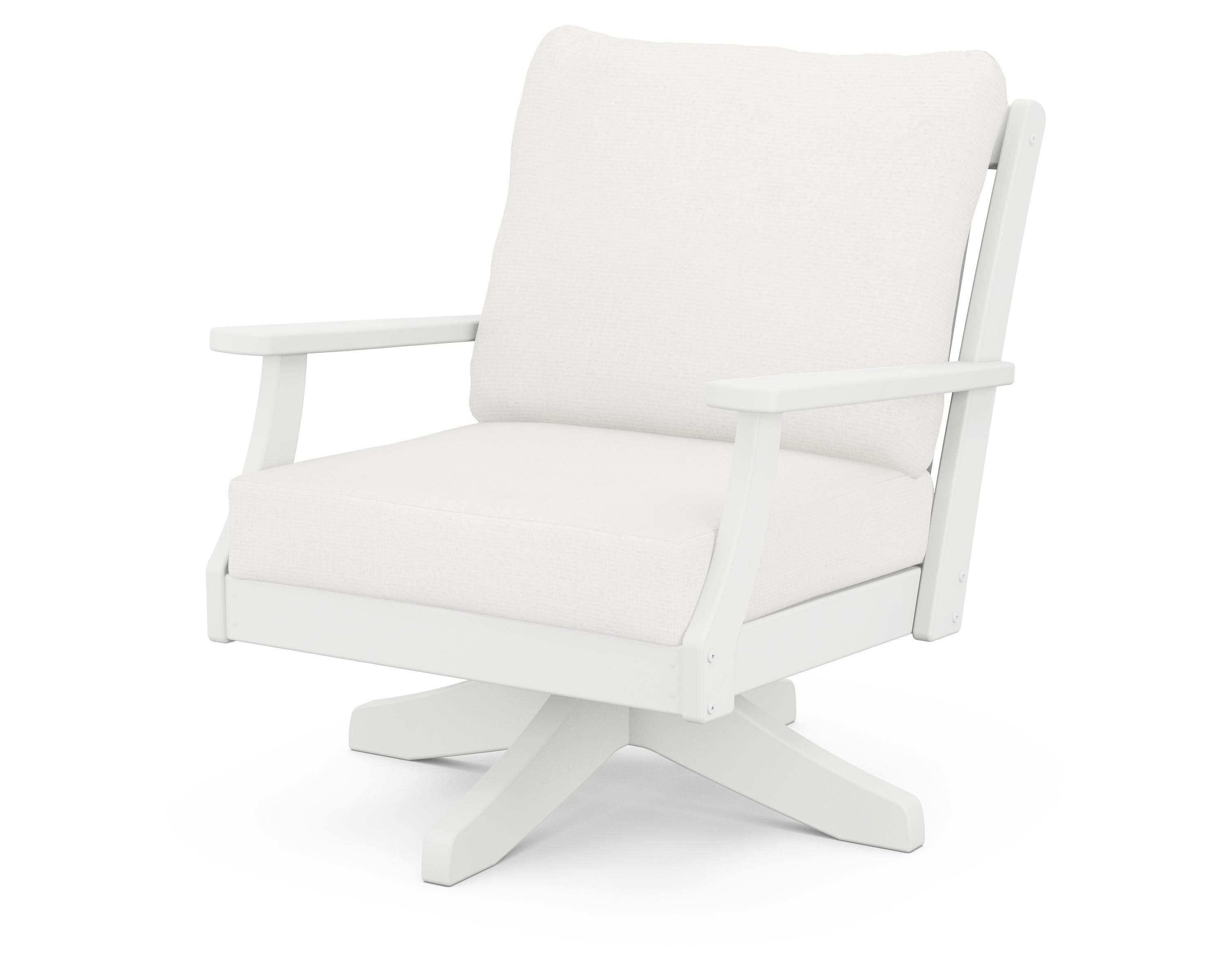 Braxton Deep Seating Swivel Chair in White / Natural Linen