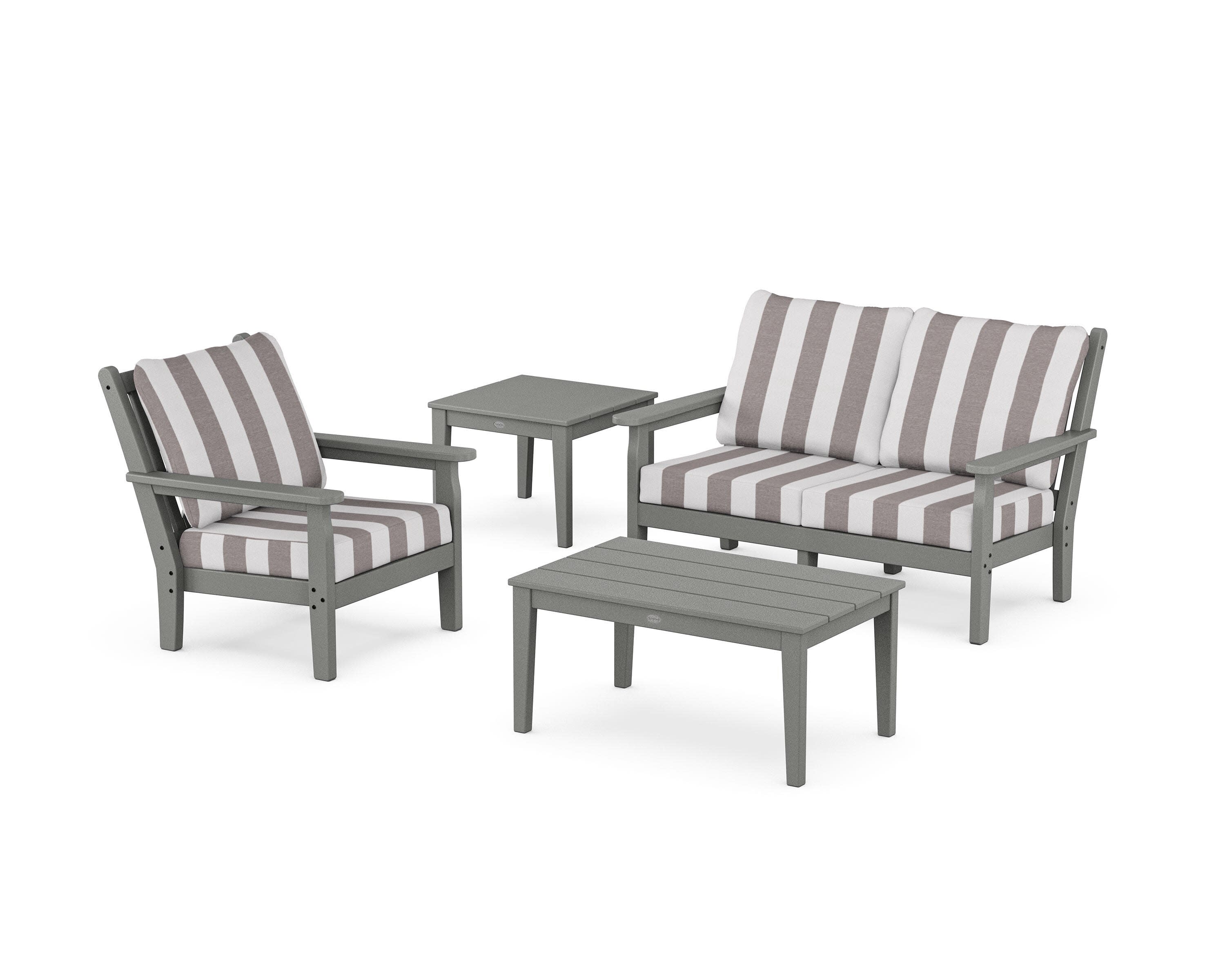 Chippendale 4-Piece Deep Seating Set in Slate Grey / Cabana Stripe Grey Mist