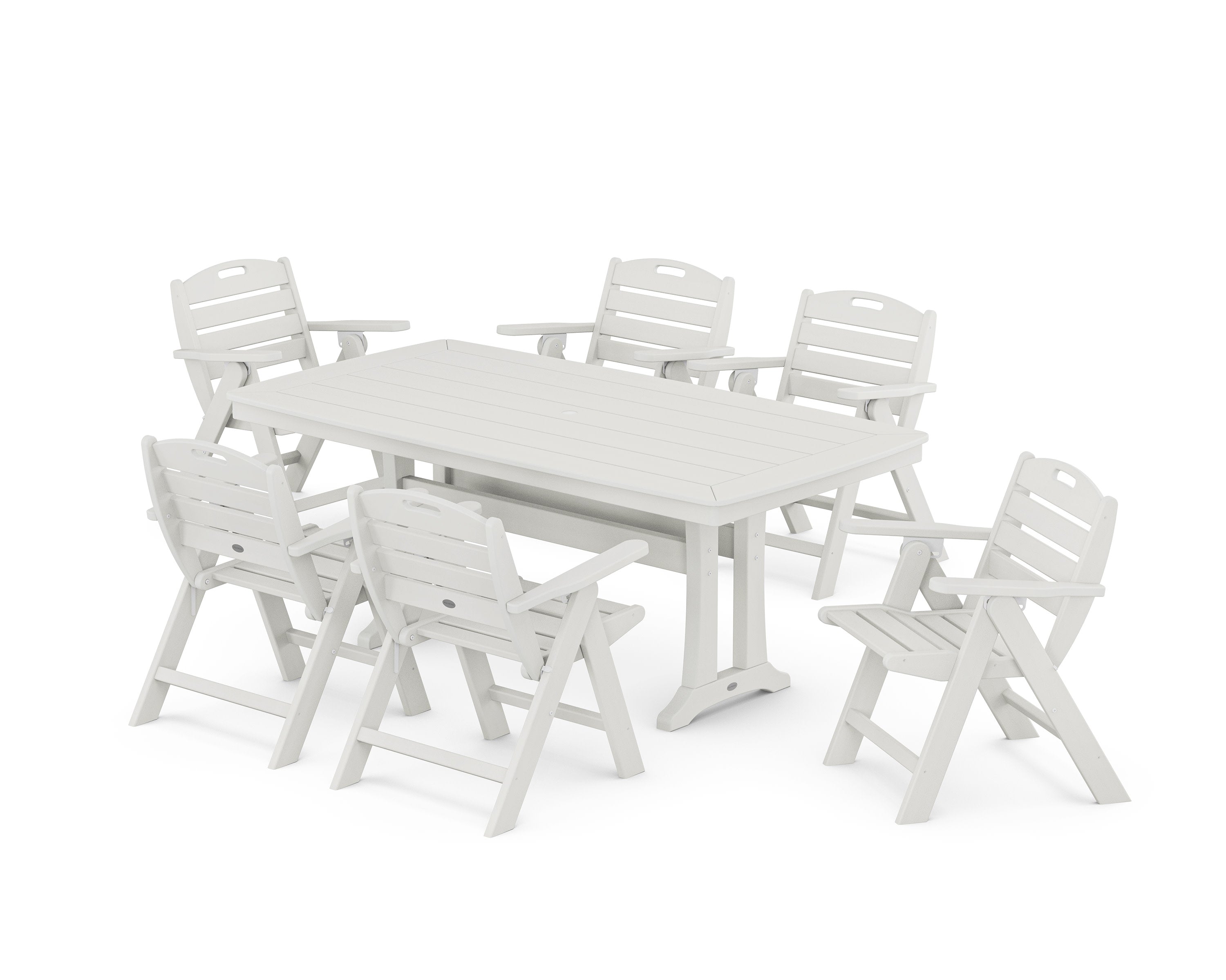 Nautical Lowback 7-Piece Dining Set with Trestle Legs in Vintage White