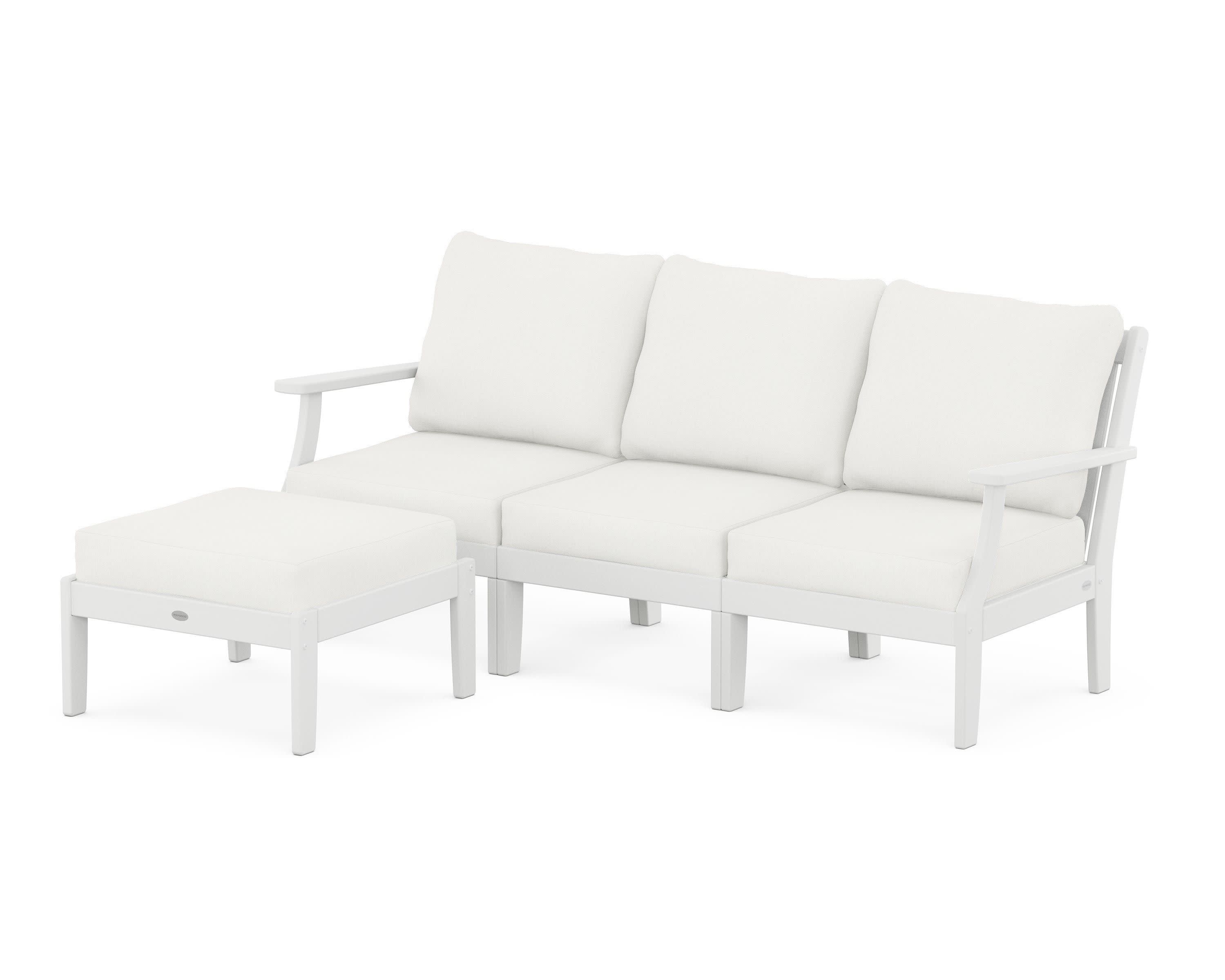 Braxton Modular 4-Piece Deep Seating Set with Ottoman in White / Natural Linen