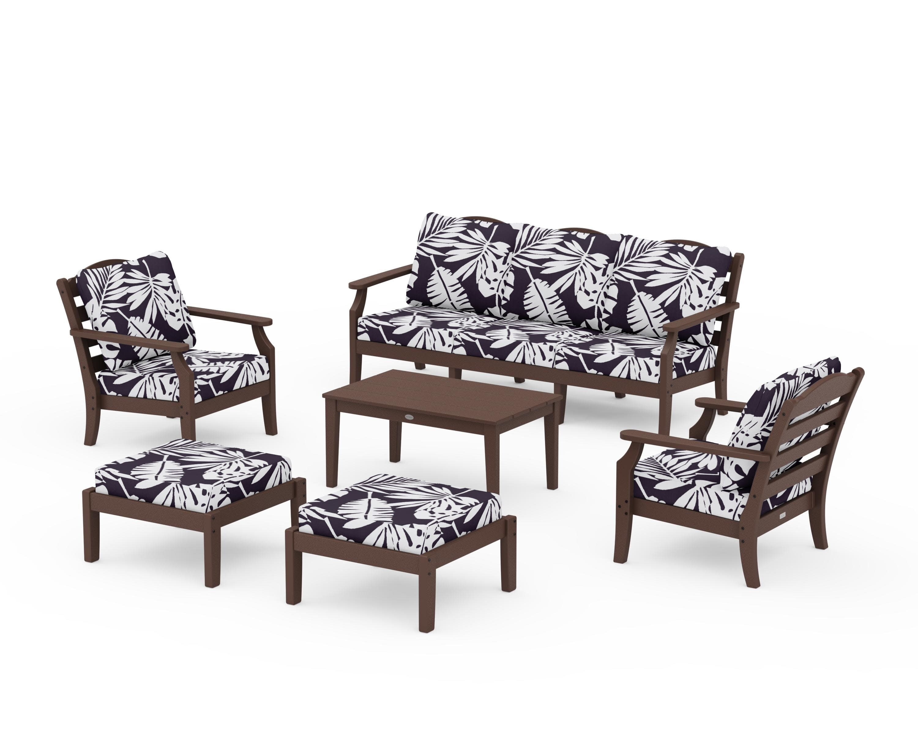 Savannah 6-Piece Lounge Sofa Set in Mahogany / Leaf Navy
