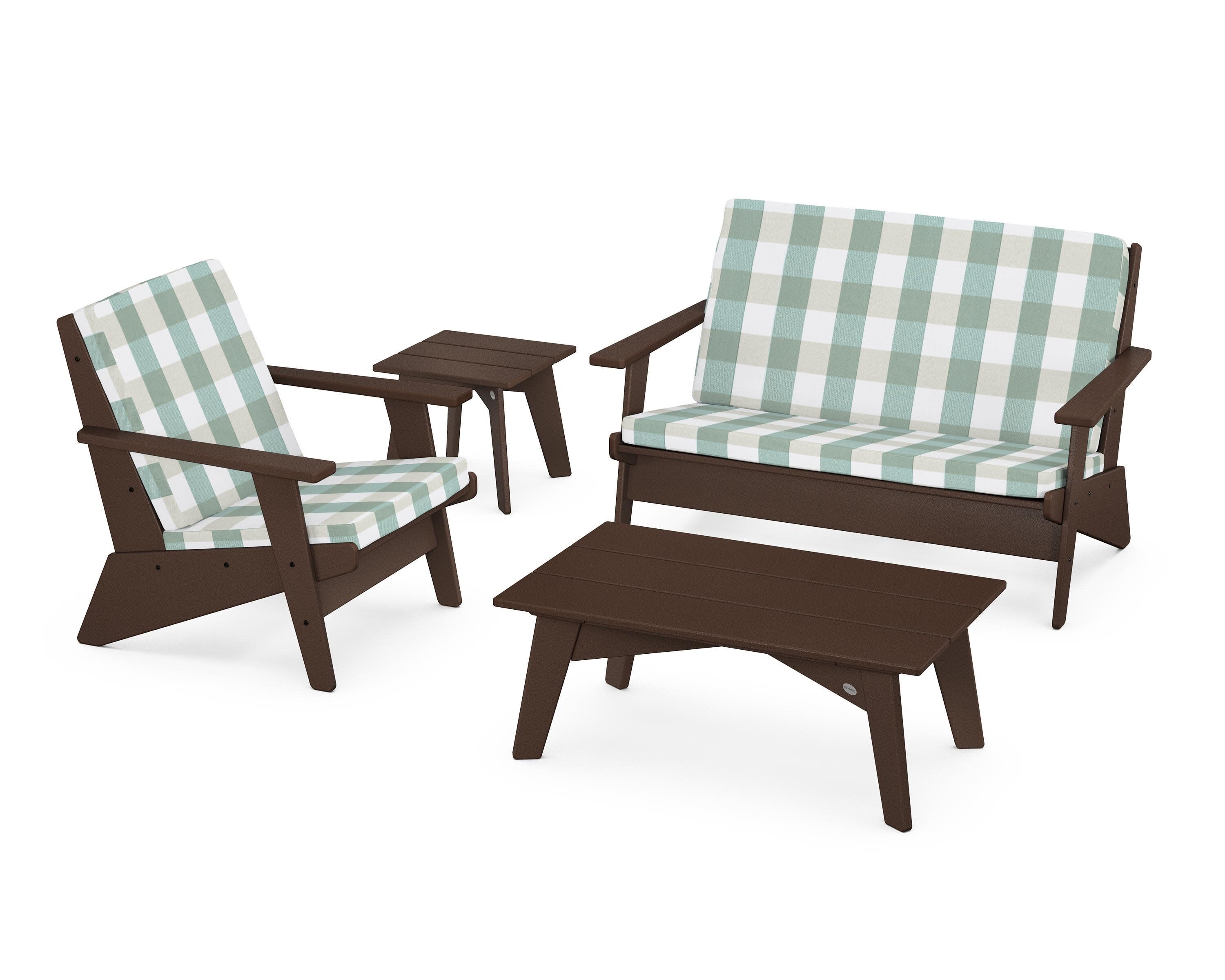 Riviera Modern Lounge 4-Piece Set in Mahogany / Buffalo Plaid Glacier Spa