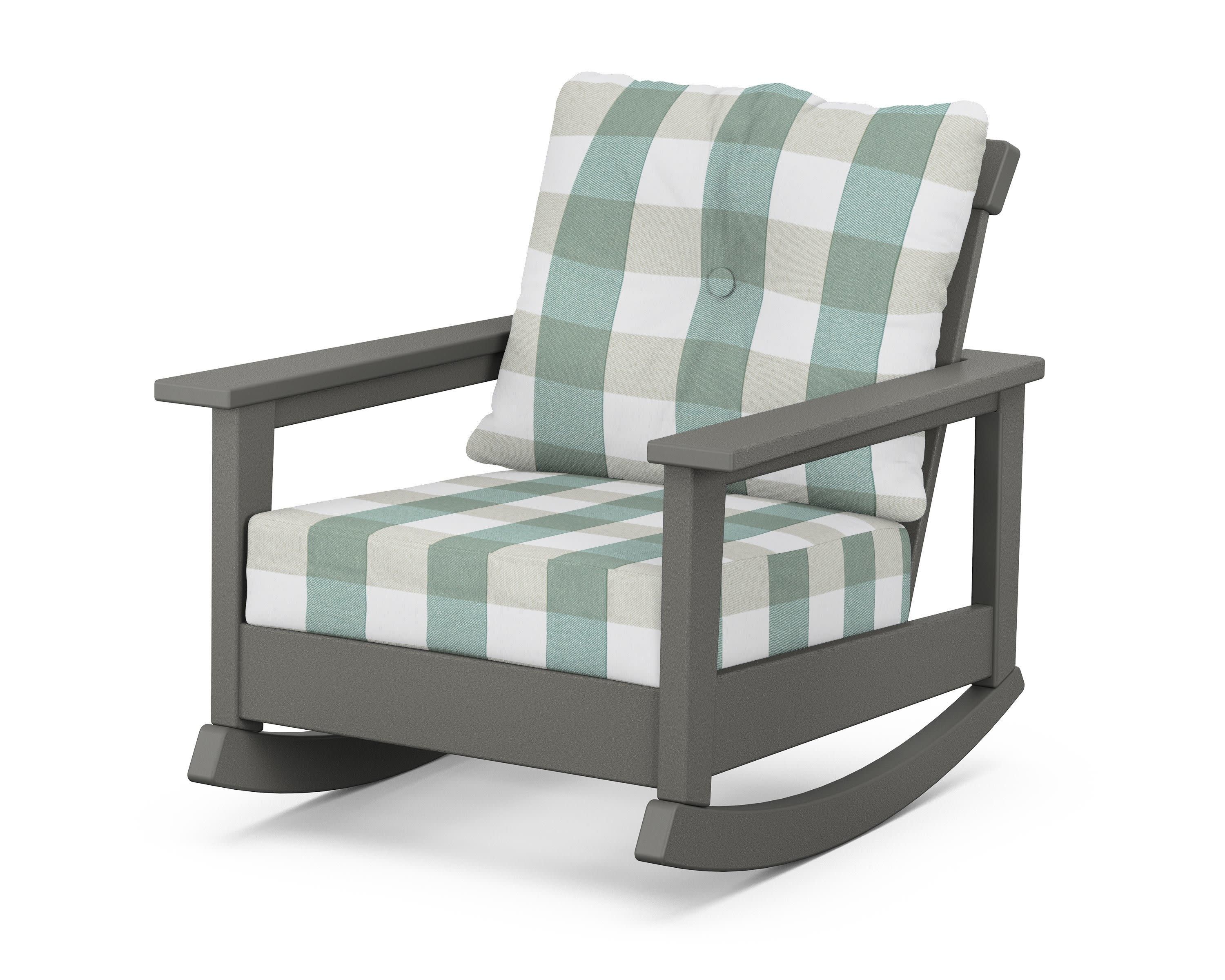 Prescott Deep Seating Rocking Chair in Slate Grey / Buffalo Plaid Glacier Spa