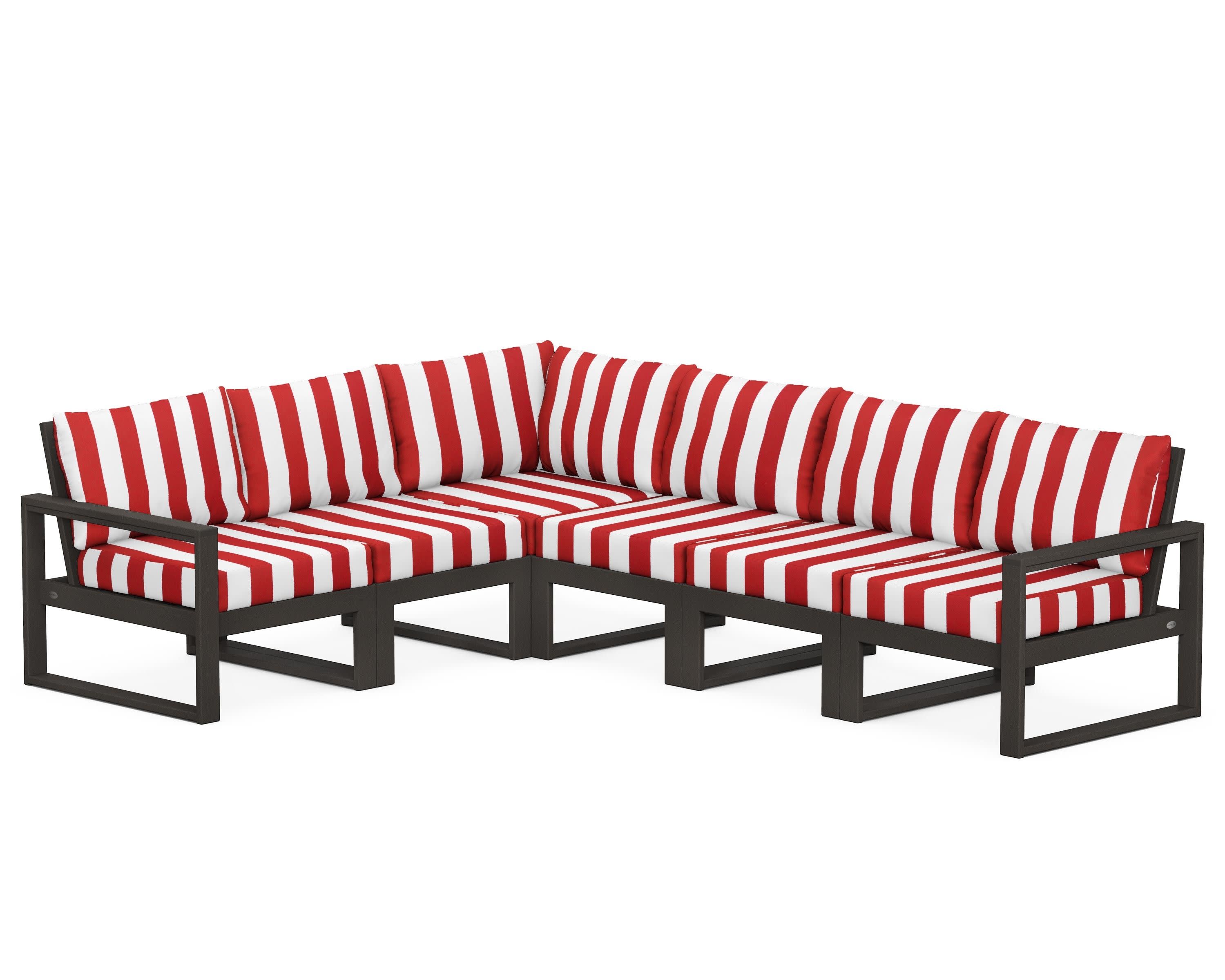 EDGE 6-Piece Modular Deep Seating Set in Vintage Coffee / Cabana Stripe Crimson