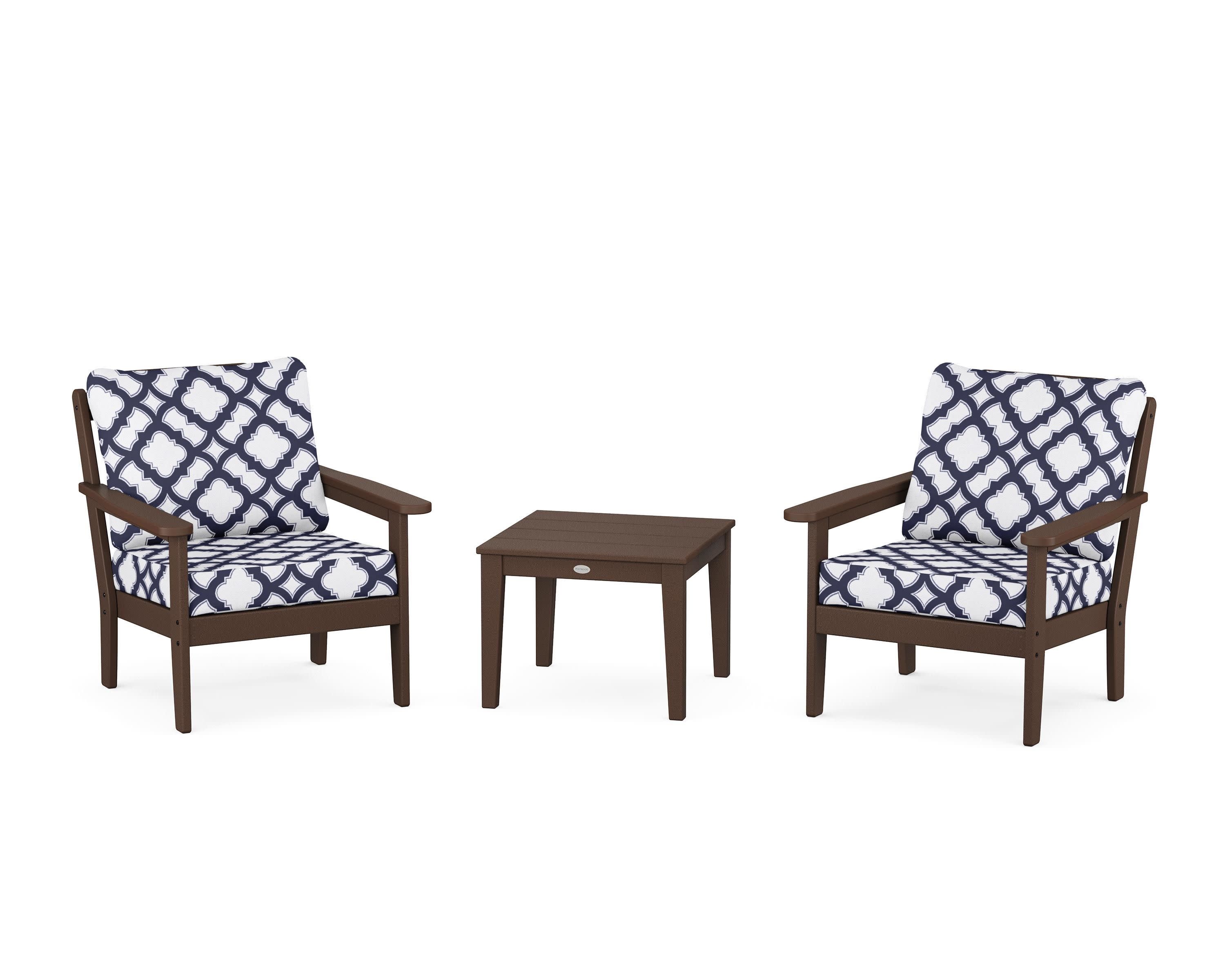 Cottage 3-Piece Deep Seating Set in Mahogany / Trellis Navy