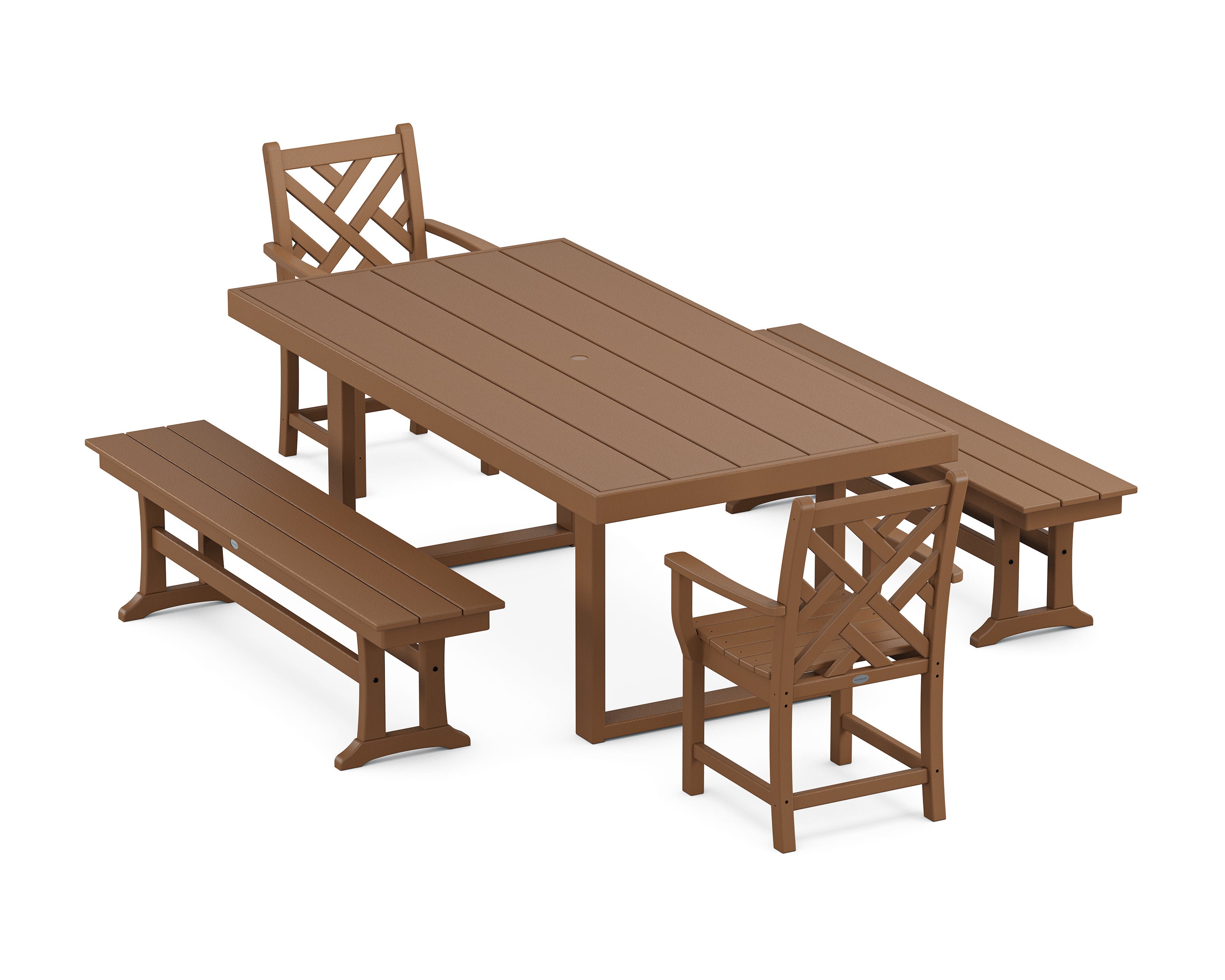 Chippendale 5-Piece Dining Set with Benches in Teak