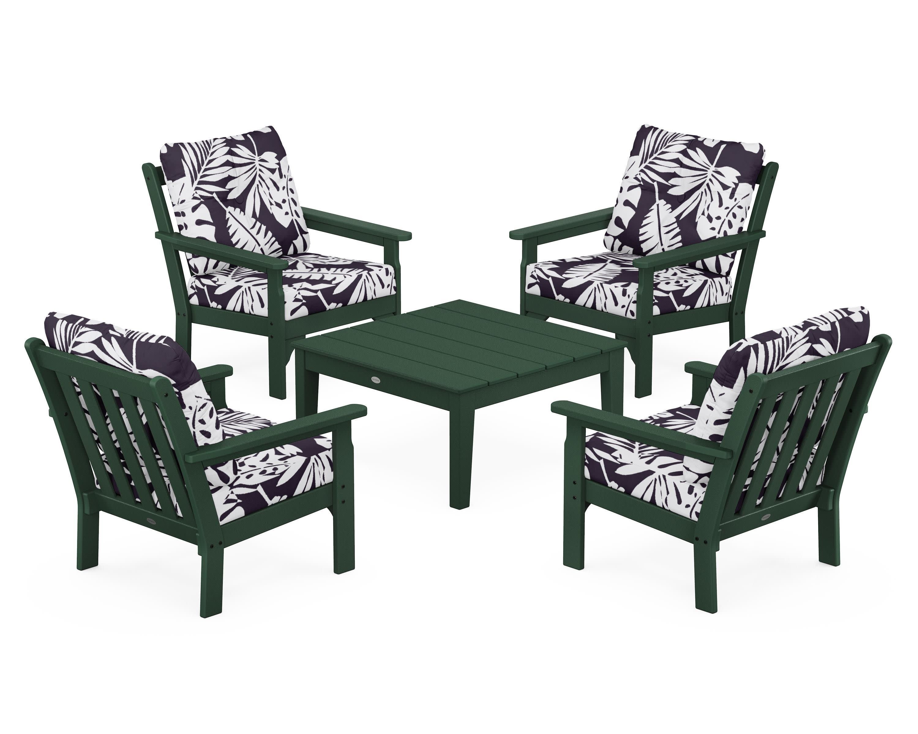 Vineyard 5-Piece Deep Seating Conversation Set in Green / Leaf Navy