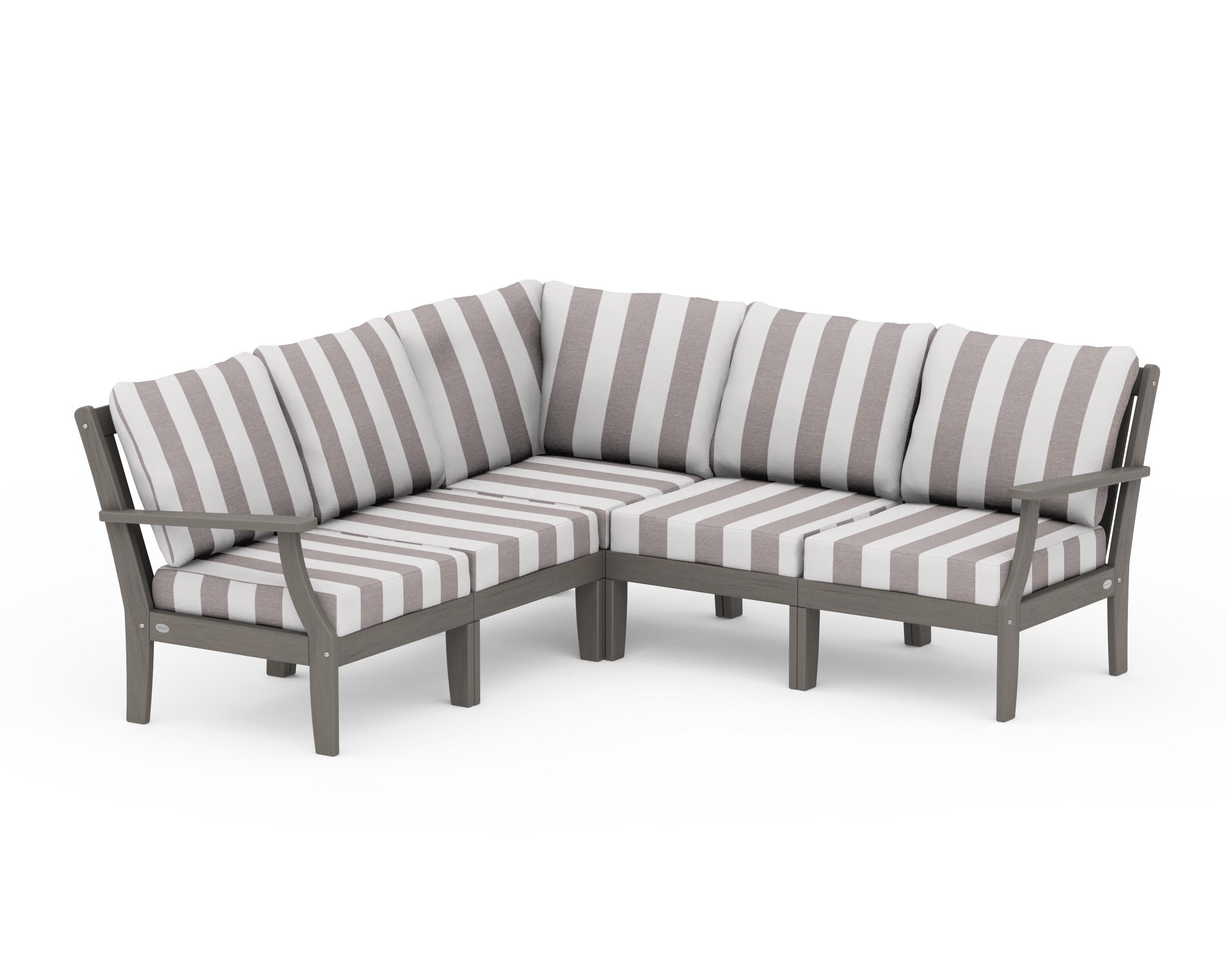 Braxton Modular 5-Piece Deep Seating Set in Driftwood / Cabana Stripe Grey Mist