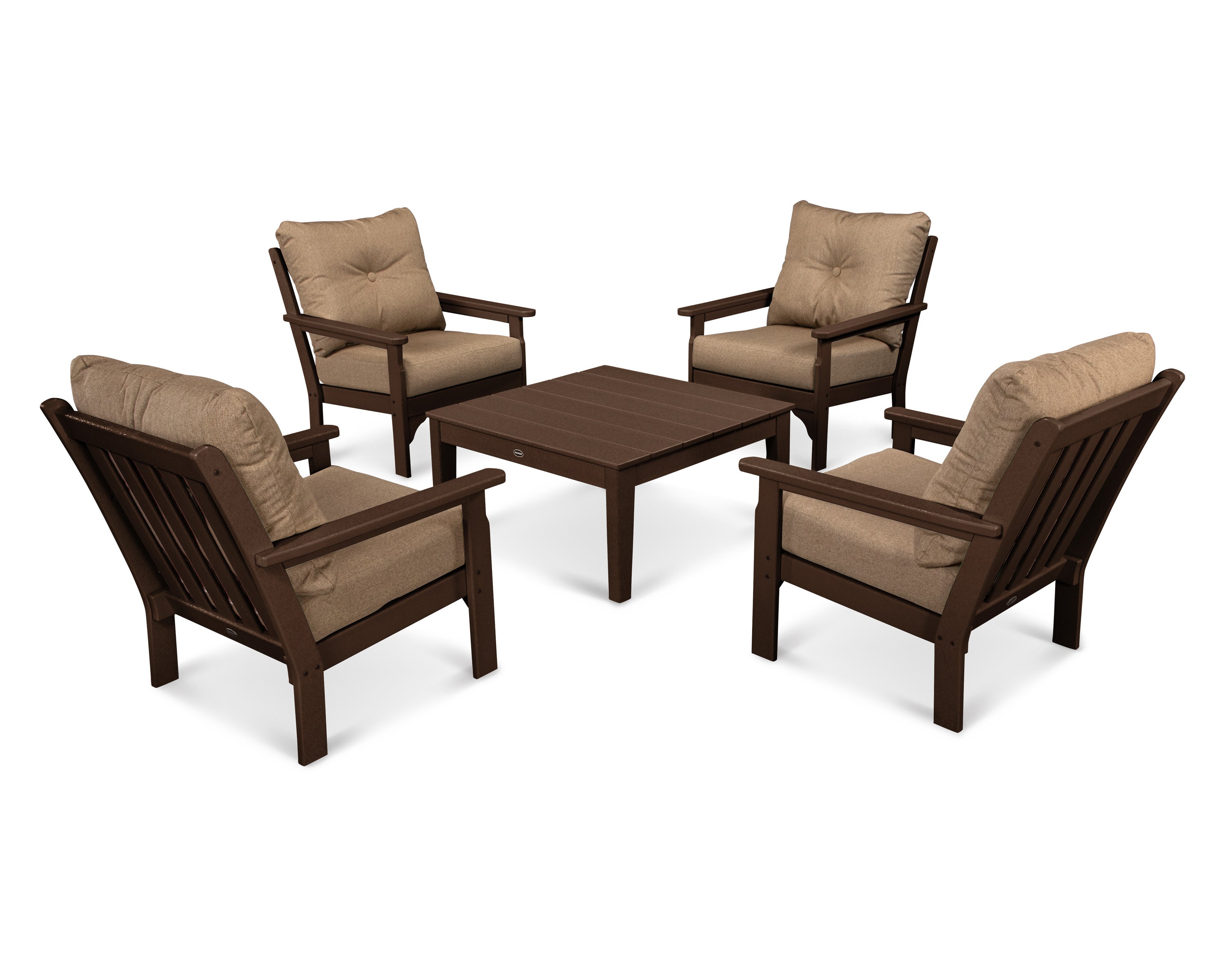 Vineyard 5-Piece Deep Seating Conversation Set in Mahogany / Sesame