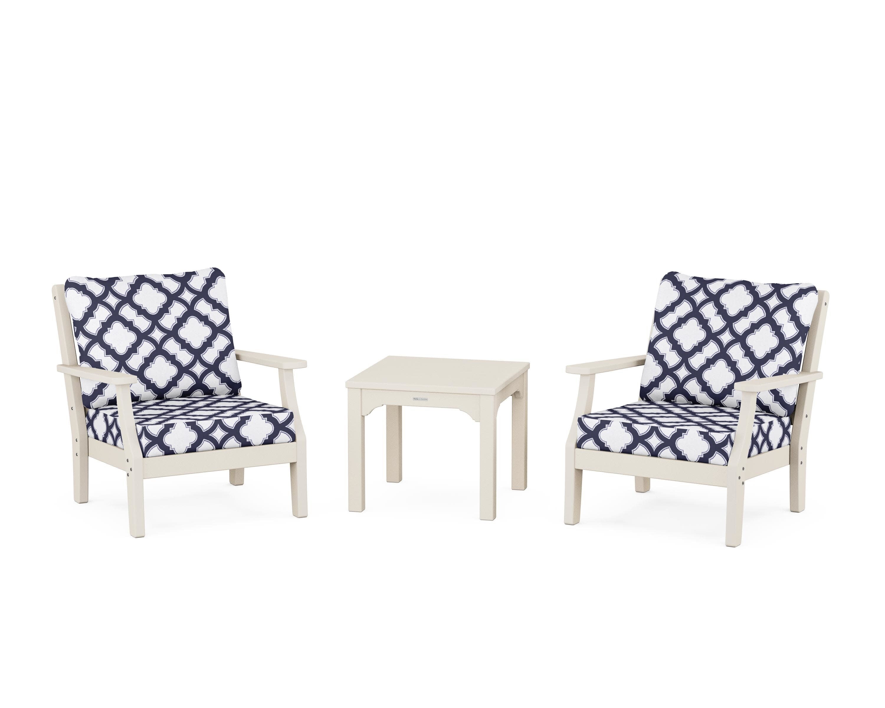 Chinoiserie 3-Piece Deep Seating Set in Sand / Trellis Navy