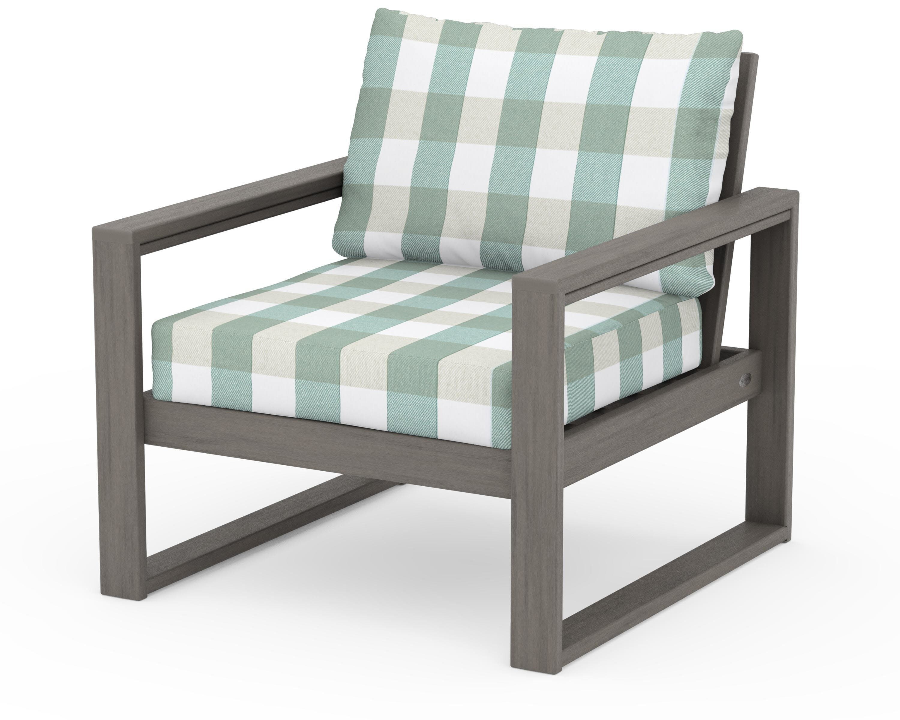 EDGE Club Chair in Driftwood / Buffalo Plaid Glacier Spa