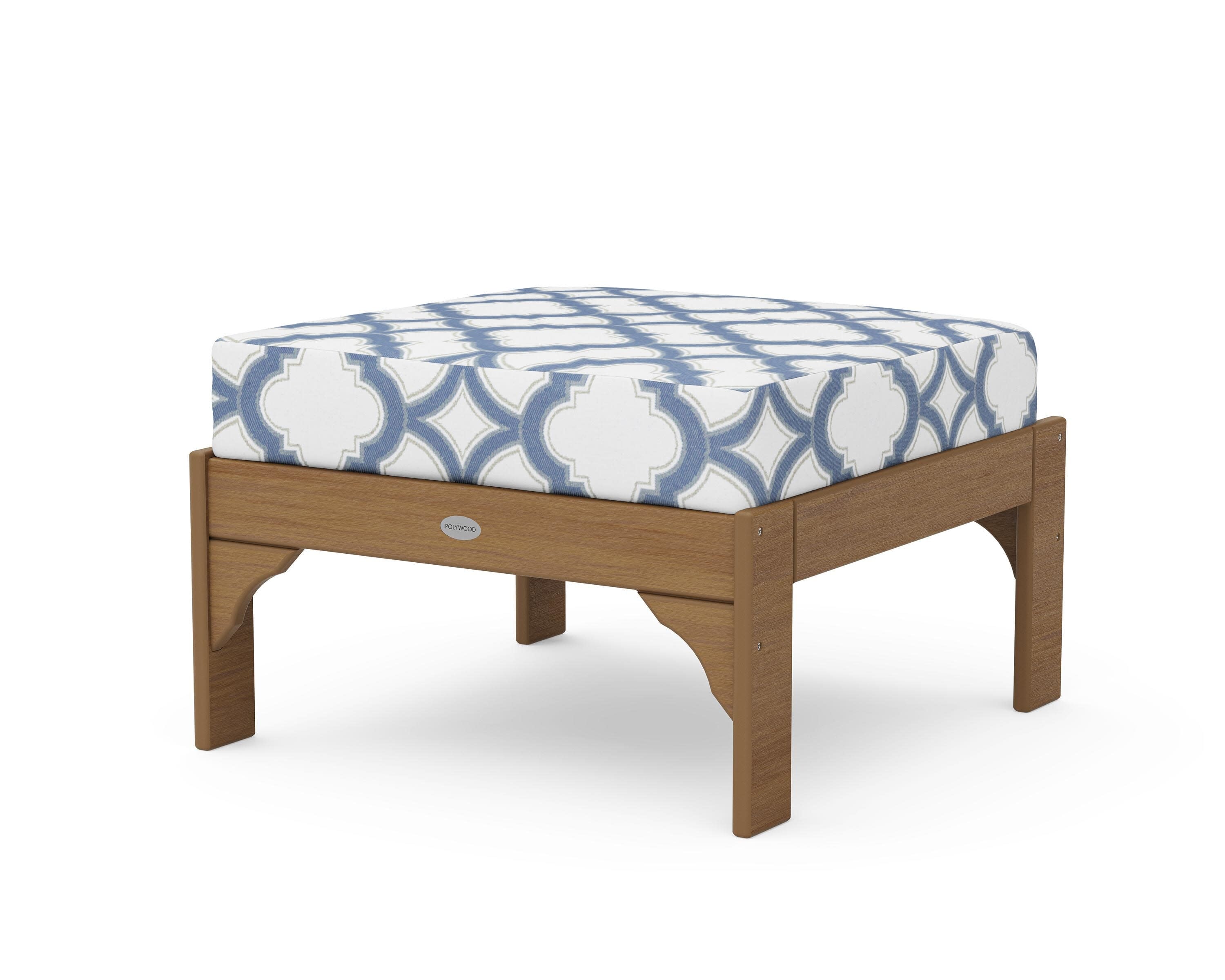 Vineyard Deep Seating Ottoman in Natural / Trellis Sky Blue