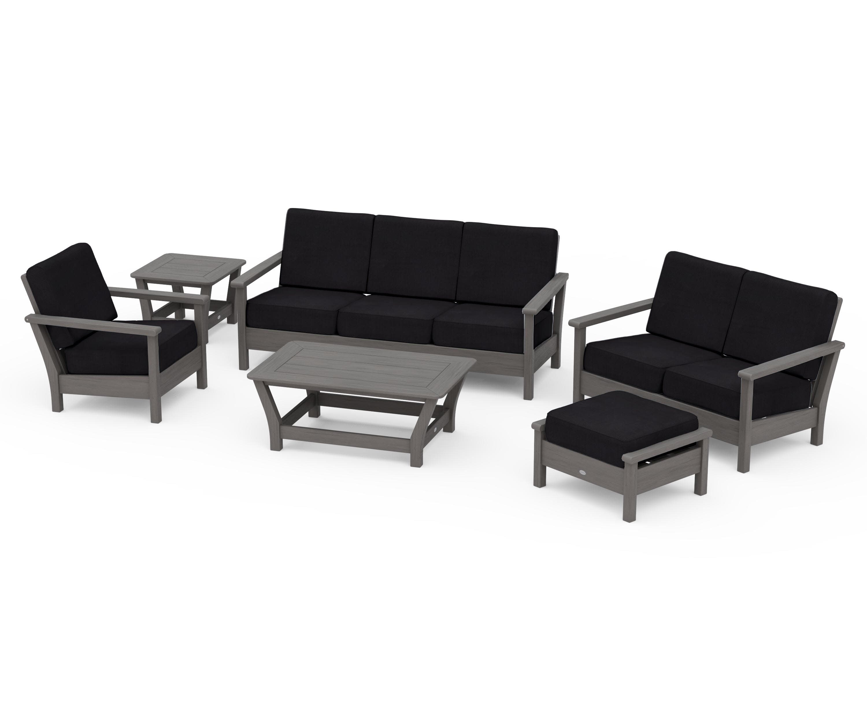 Harbour 6-Piece Outdoor Living Set in Driftwood / Midnight Linen