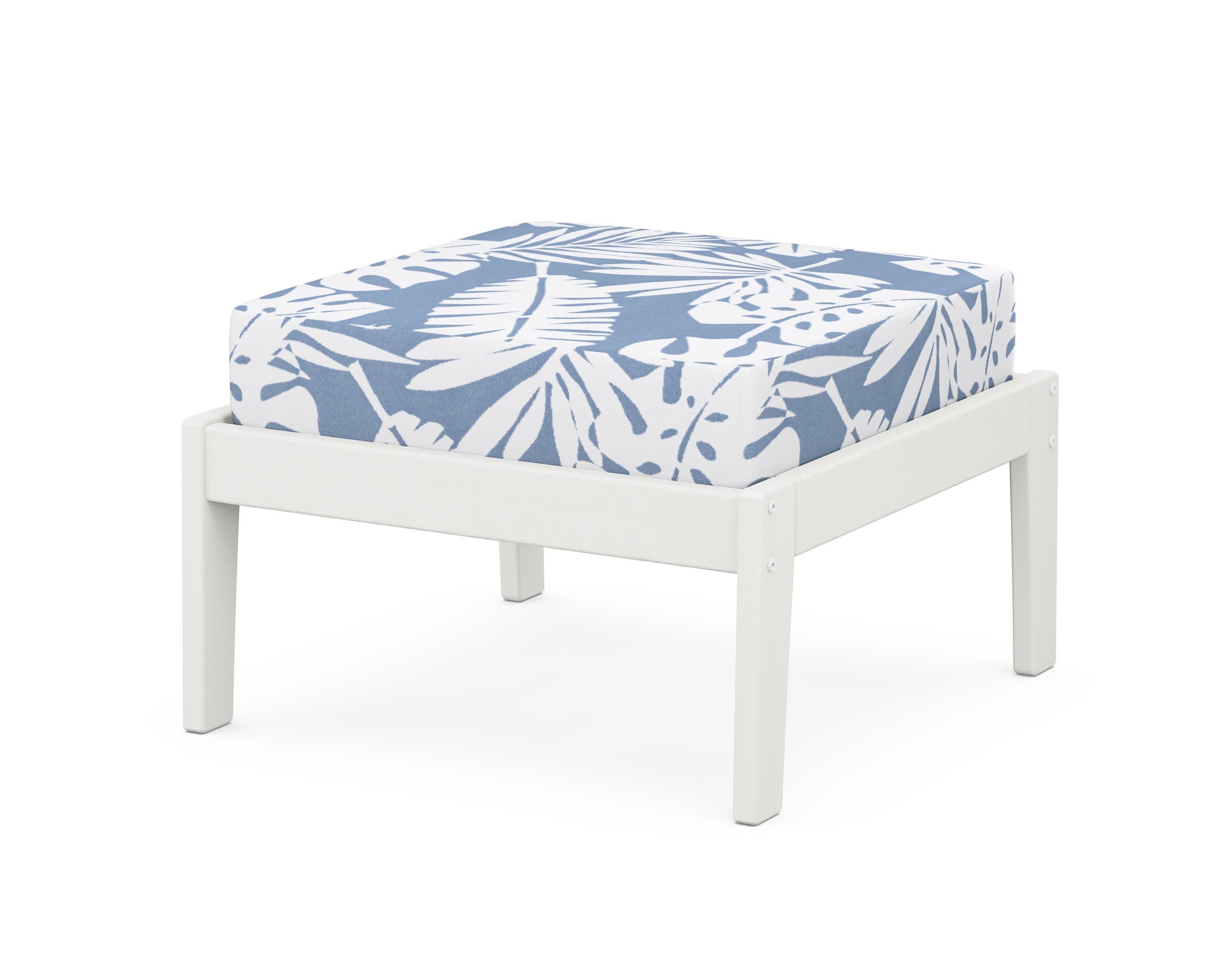 Deep Seating Ottoman in Vintage White / Leaf Sky Blue
