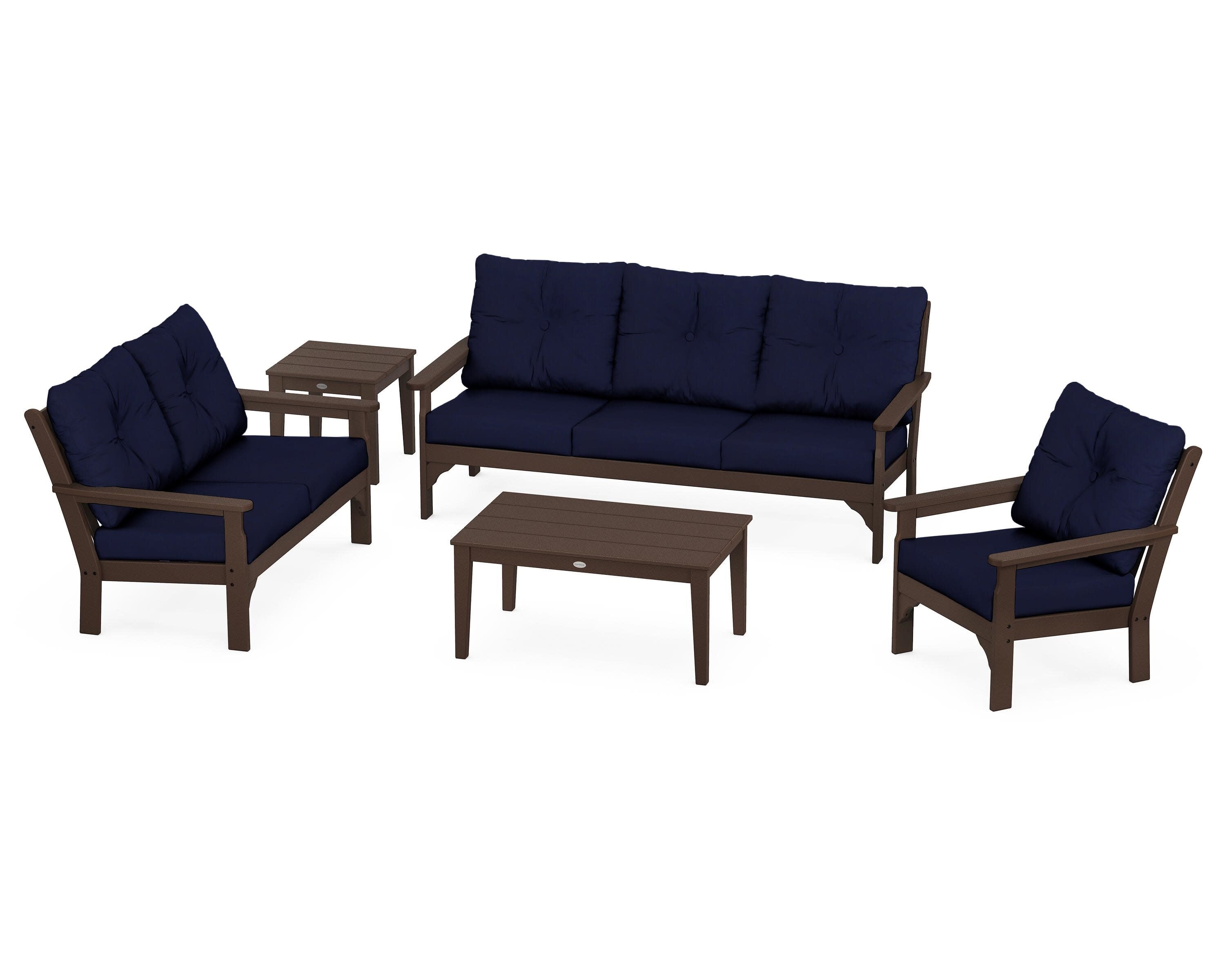 Vineyard 5 Piece Deep Seating Set in Mahogany / Navy