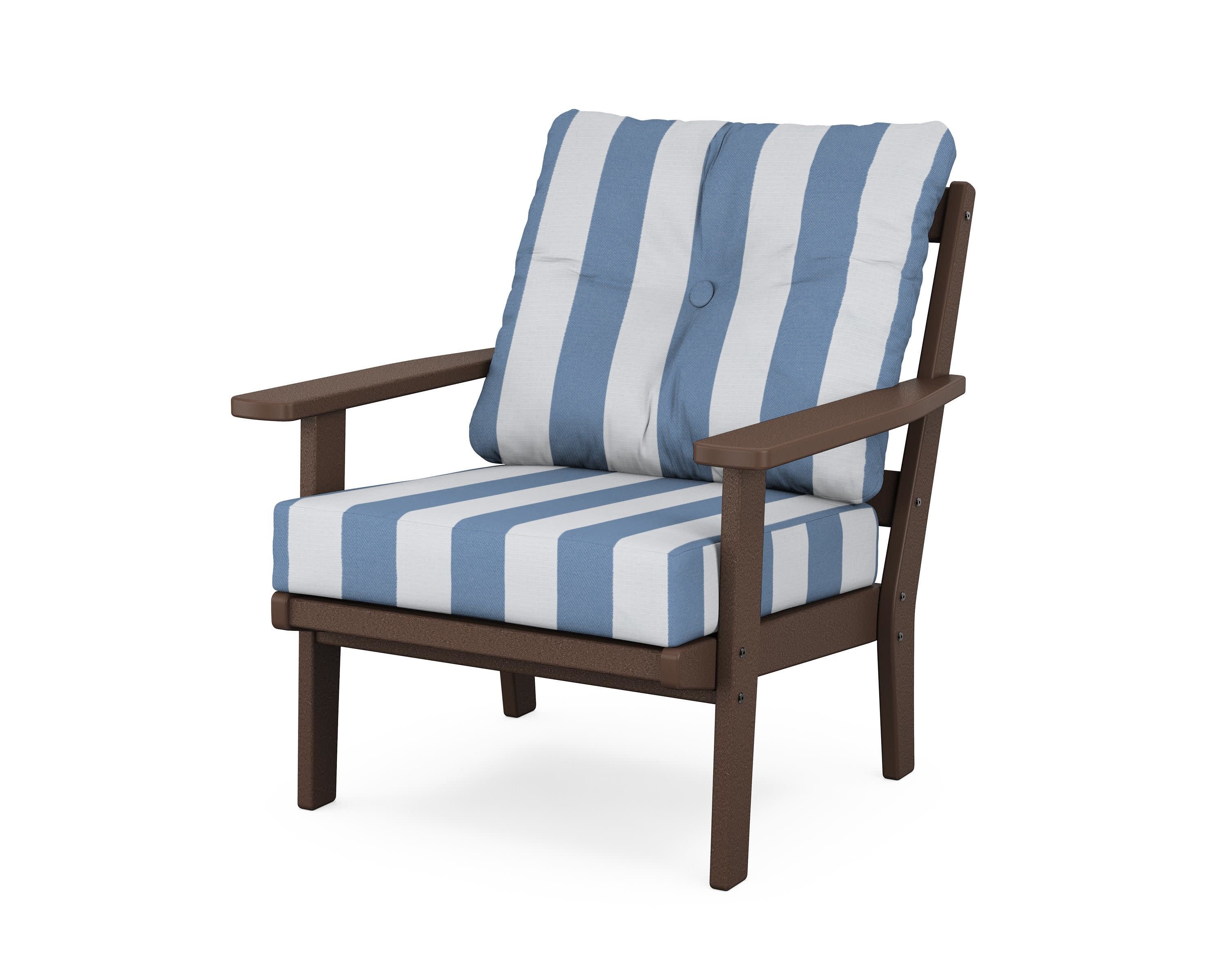Oxford Deep Seating Chair in Mahogany / Cabana Stripe Sky Blue