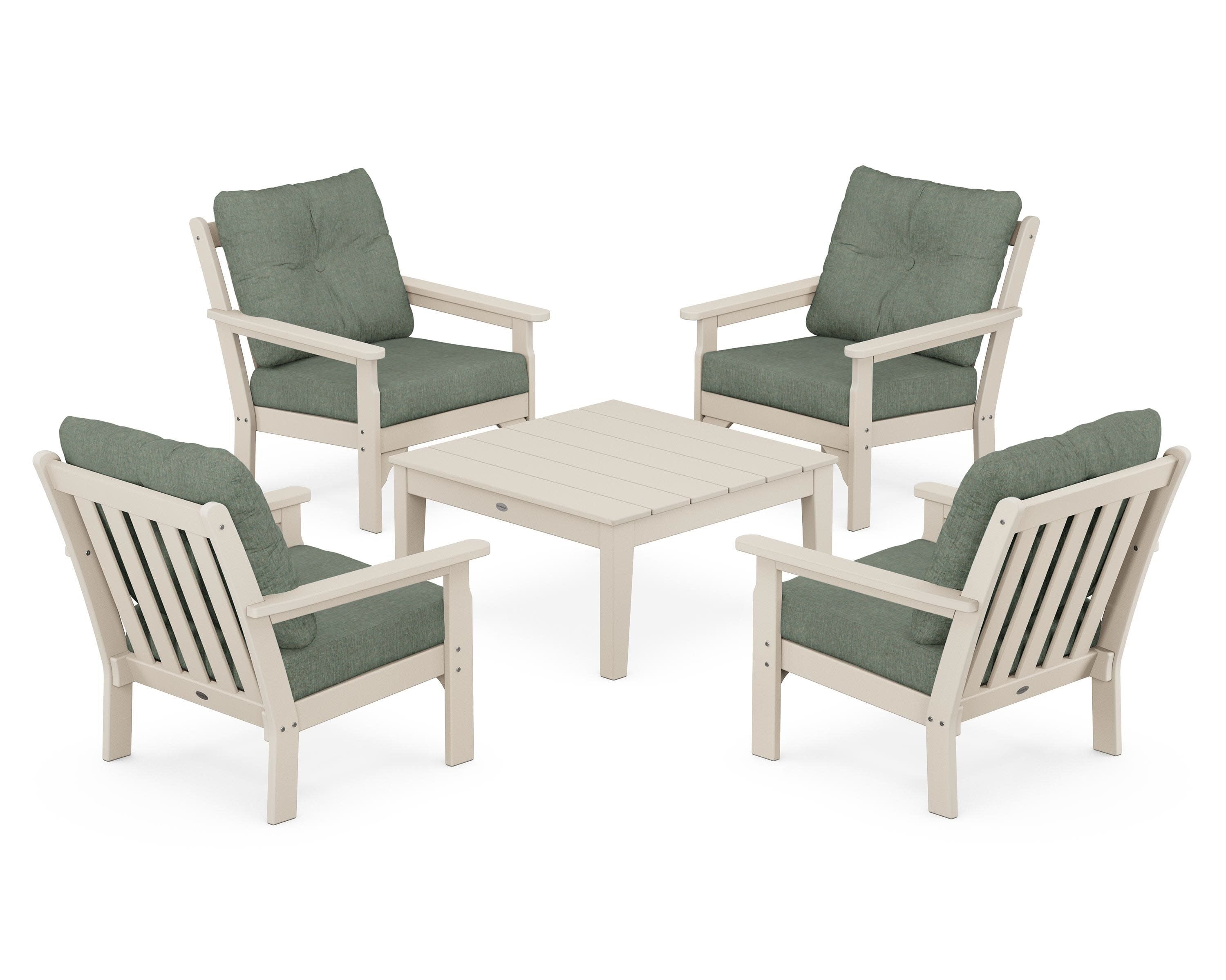 Vineyard 5-Piece Deep Seating Conversation Set in Sand / Cast Sage