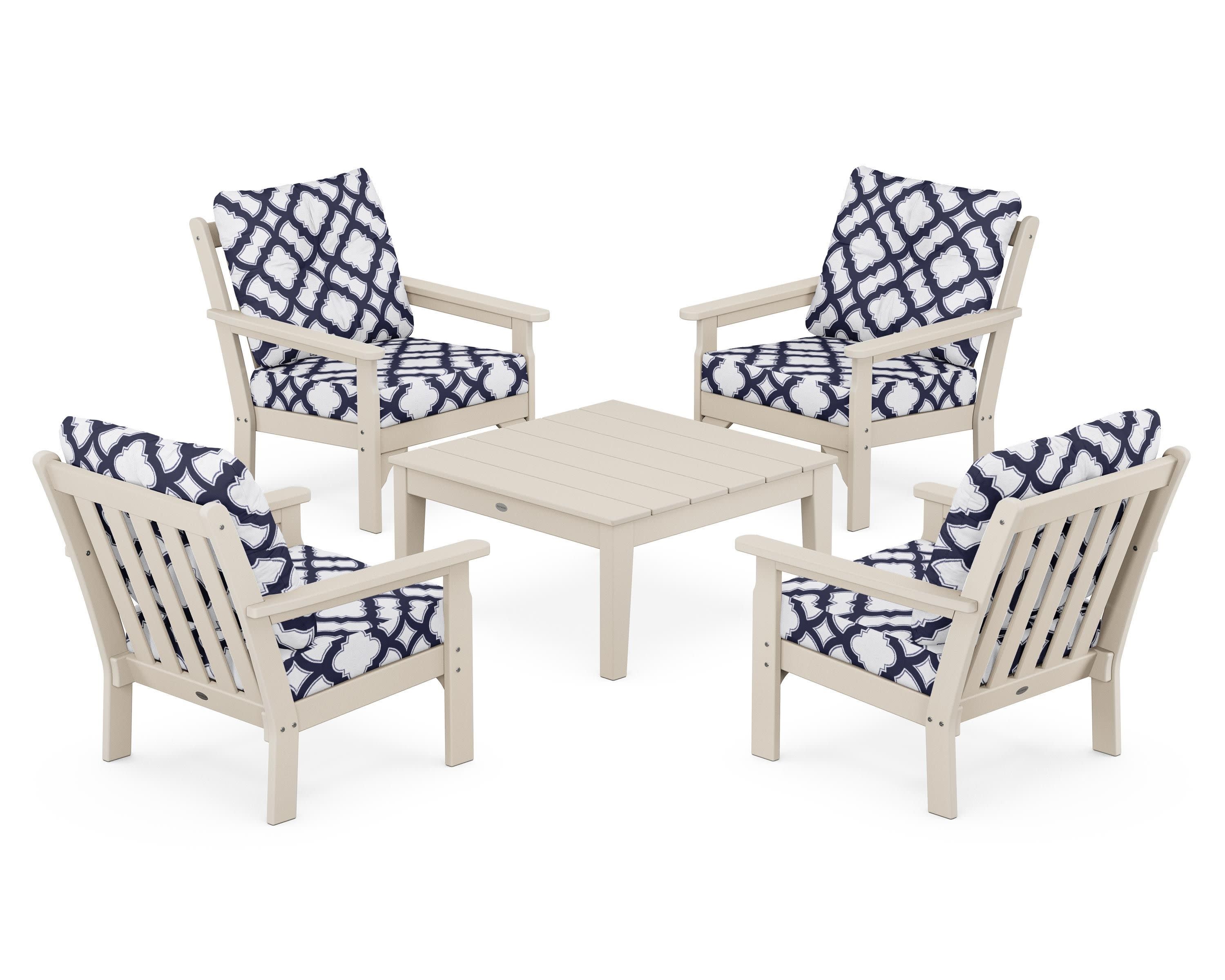 Vineyard 5-Piece Deep Seating Conversation Set in Sand / Trellis Navy