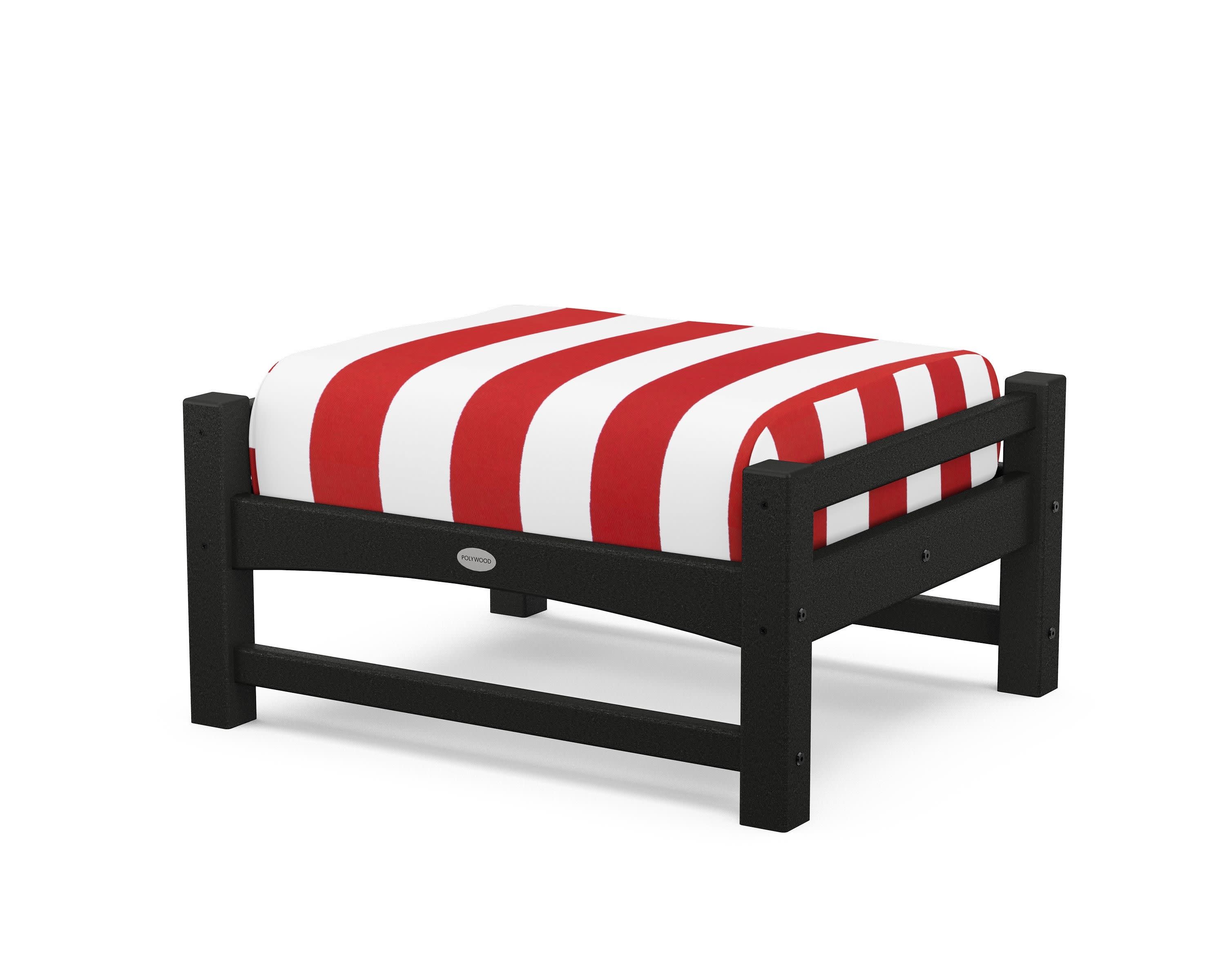 Club Ottoman in Black / Cabana Stripe Crimson