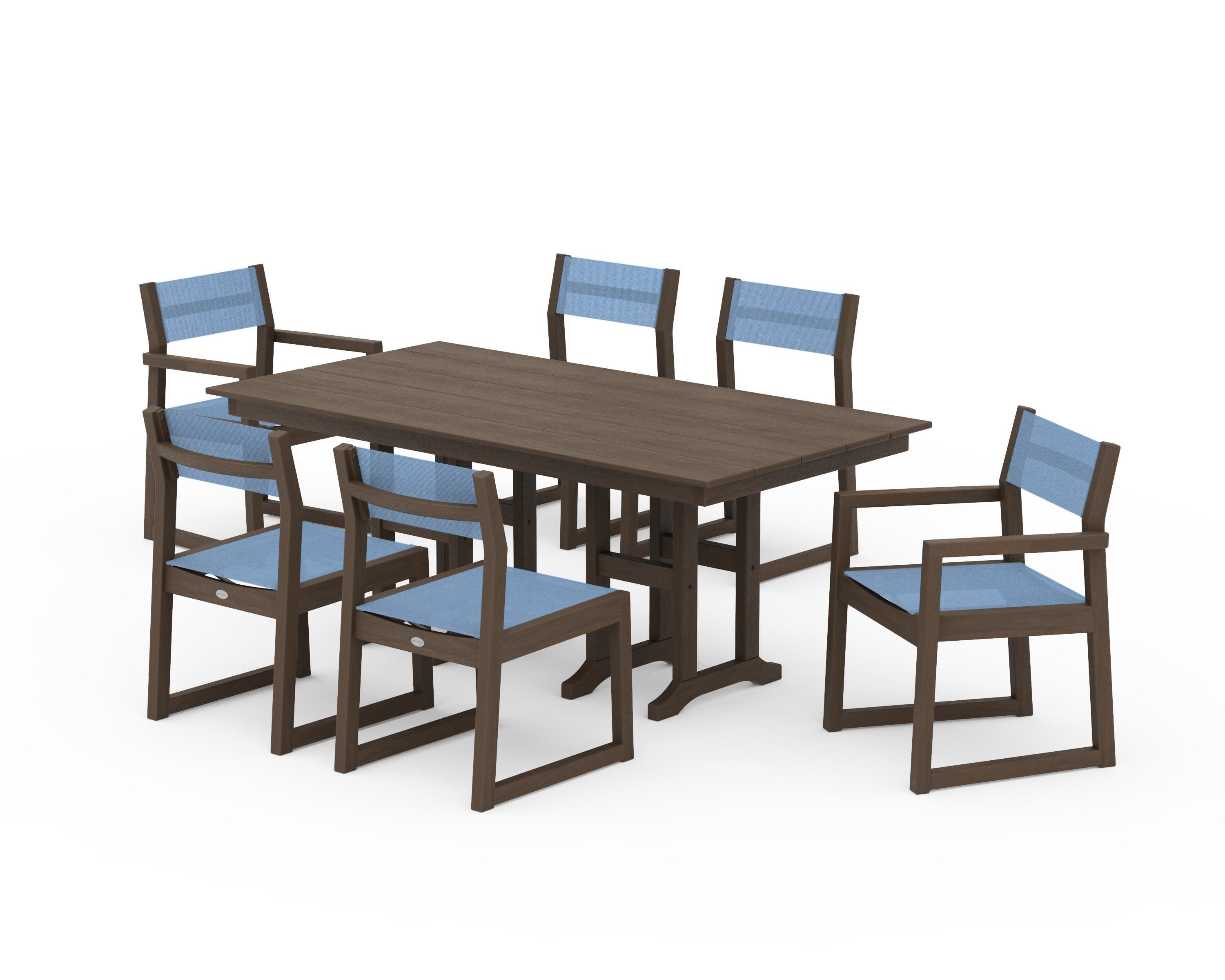 EDGE Sling 7-Piece Farmhouse Dining Set in Kona / Poolside Sling