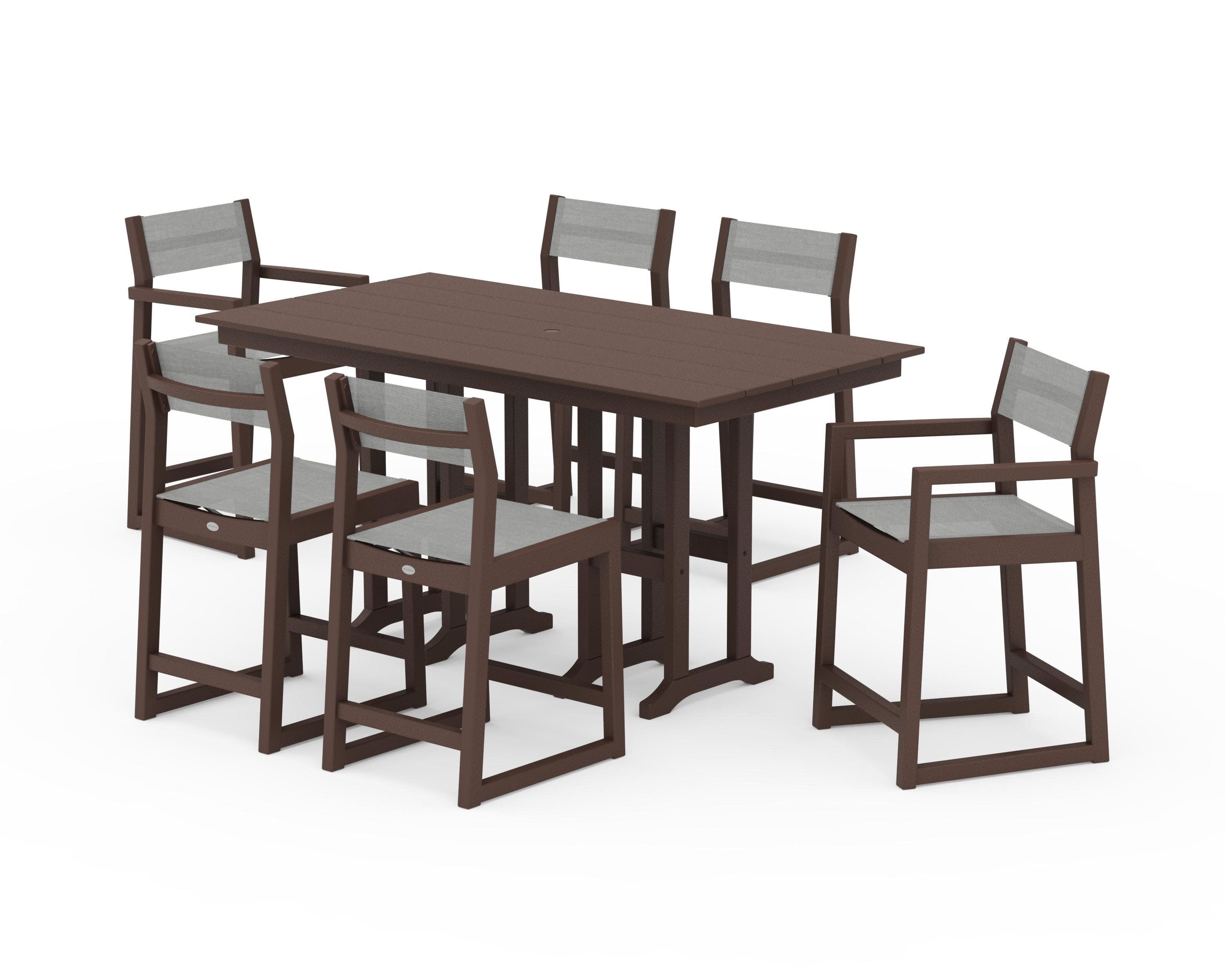 EDGE Sling 7-Piece Farmhouse Counter Set in Mahogany / Metallic Sling