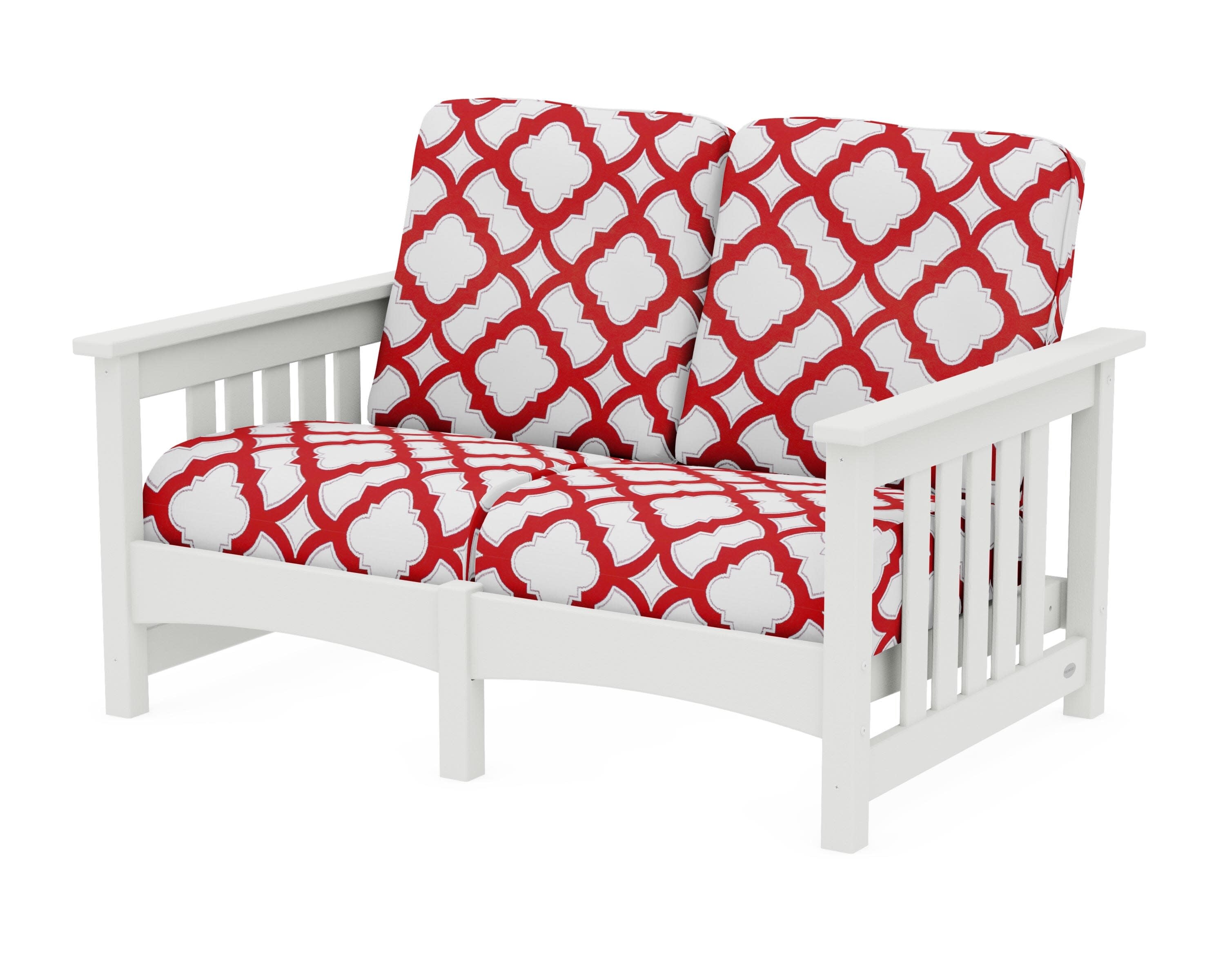 Club Mission Loveseat in Vintage White / Trellis Crimson