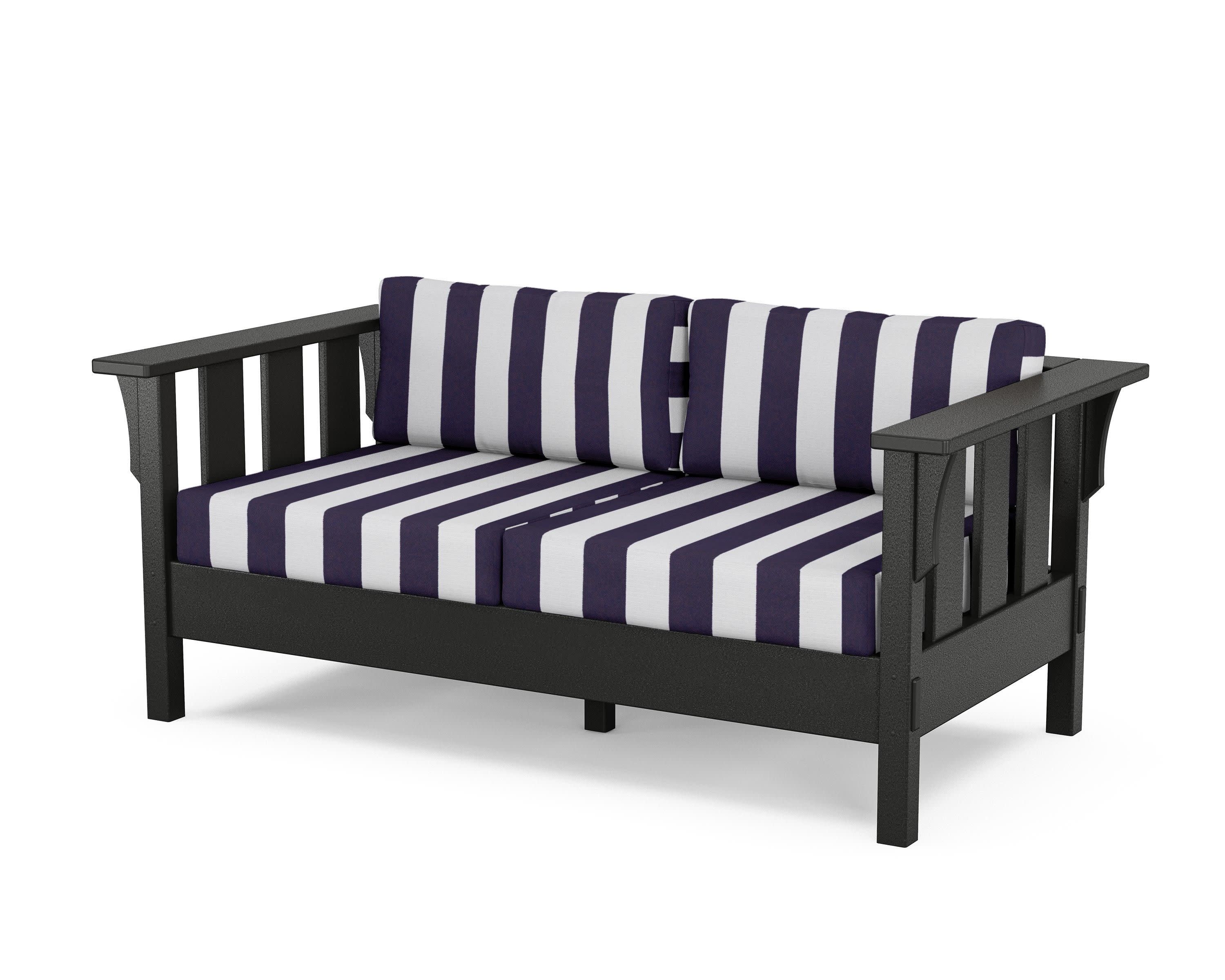 Acadia Deep Seating Loveseat in Black / Cabana Stripe Navy