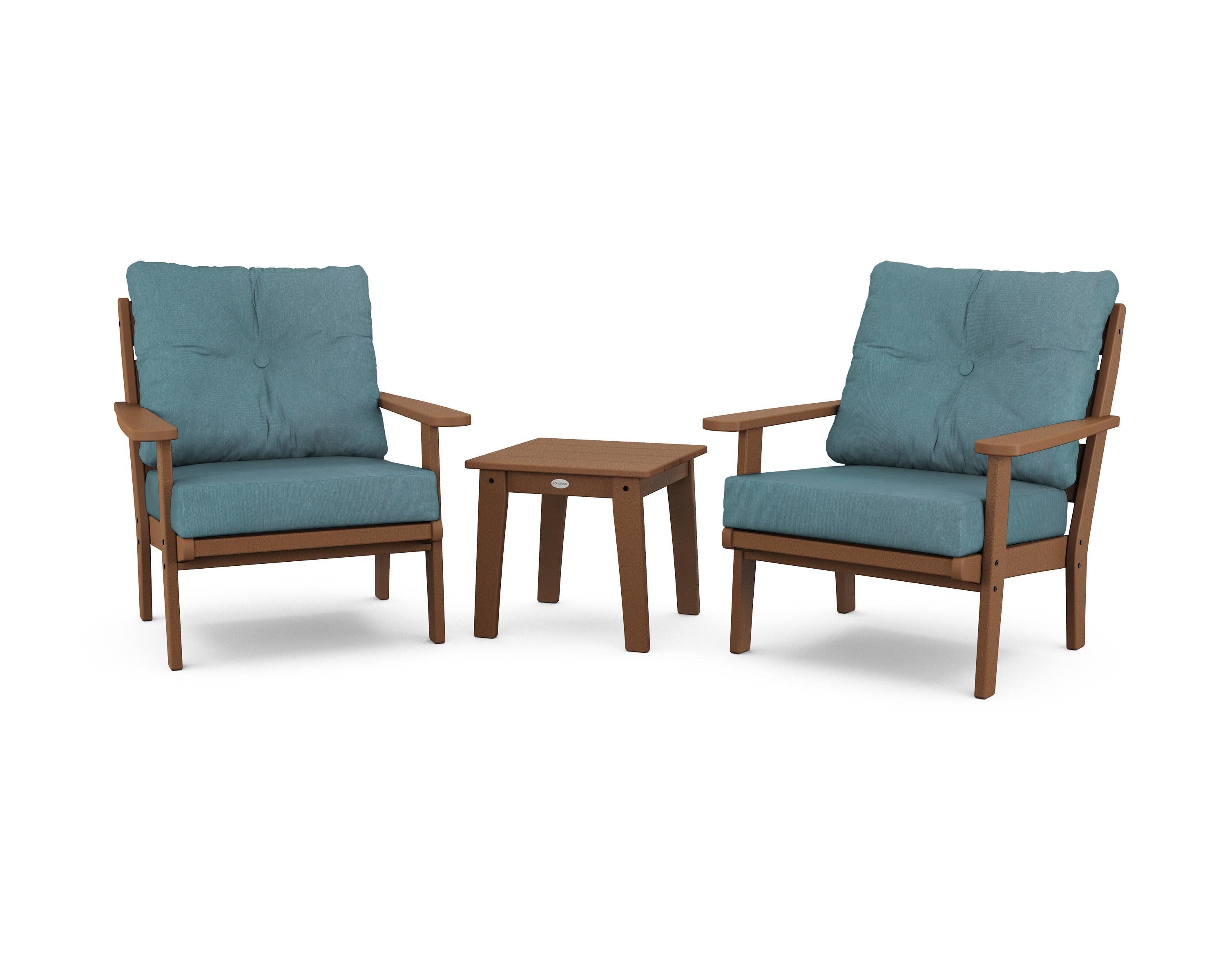 Lakeside 3-Piece Deep Seating Chair Set in Teak / Ocean Teal