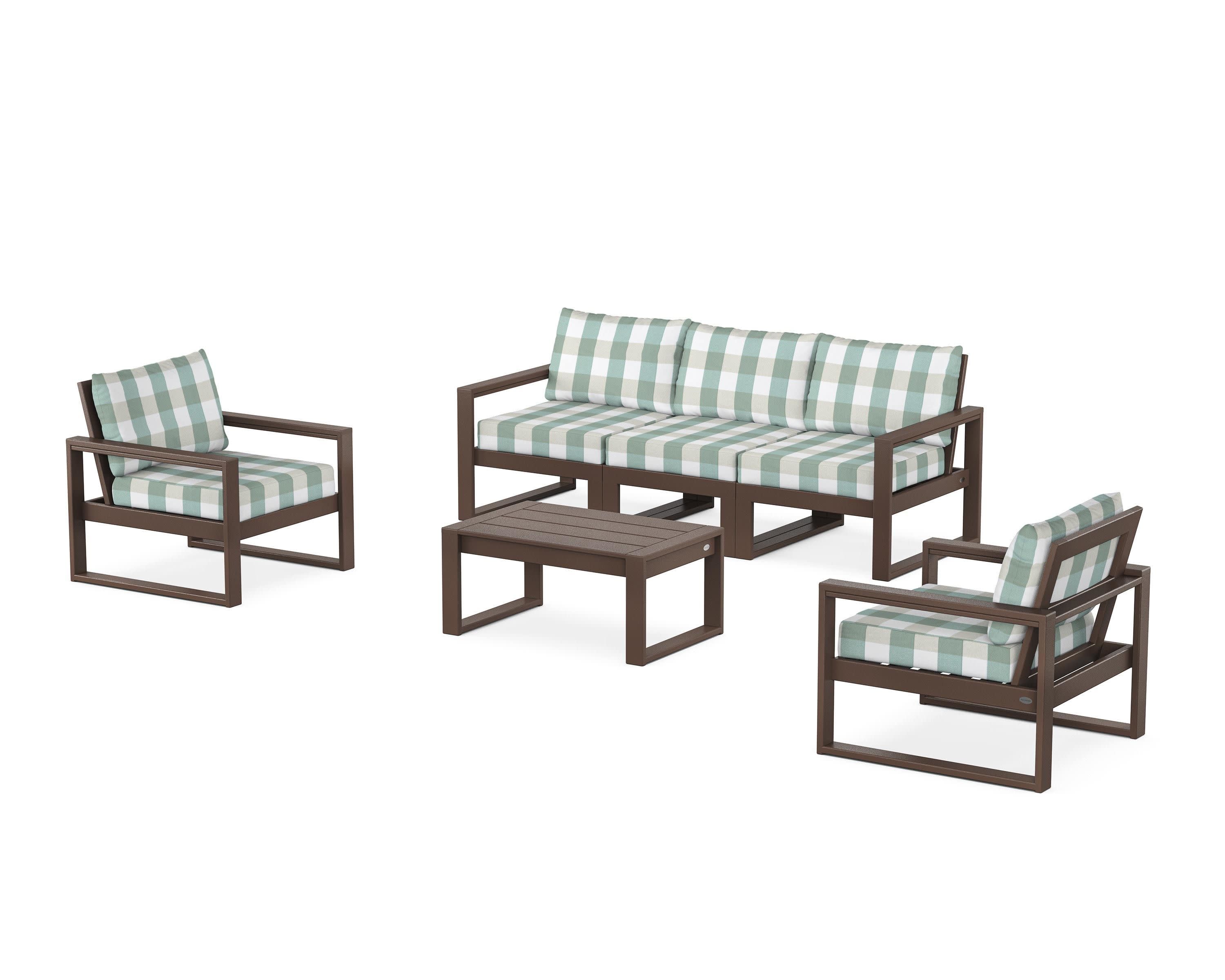 EDGE Sectional 4-Piece Deep Seating Set with Sofa in Mahogany / Buffalo Plaid Glacier Spa