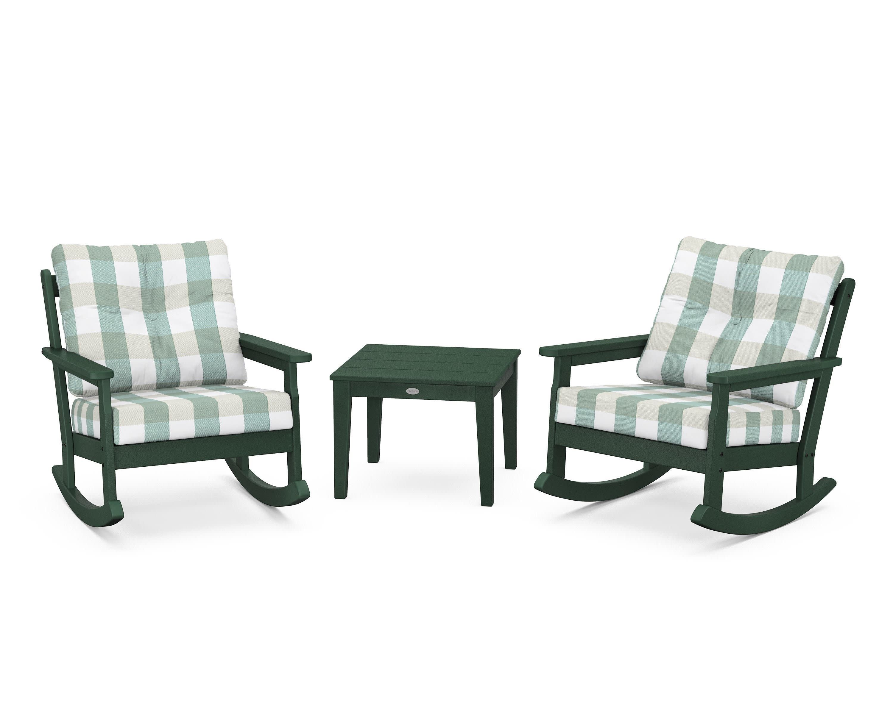 Vineyard 3-Piece Deep Seating Rocker Set in Green / Buffalo Plaid Glacier Spa