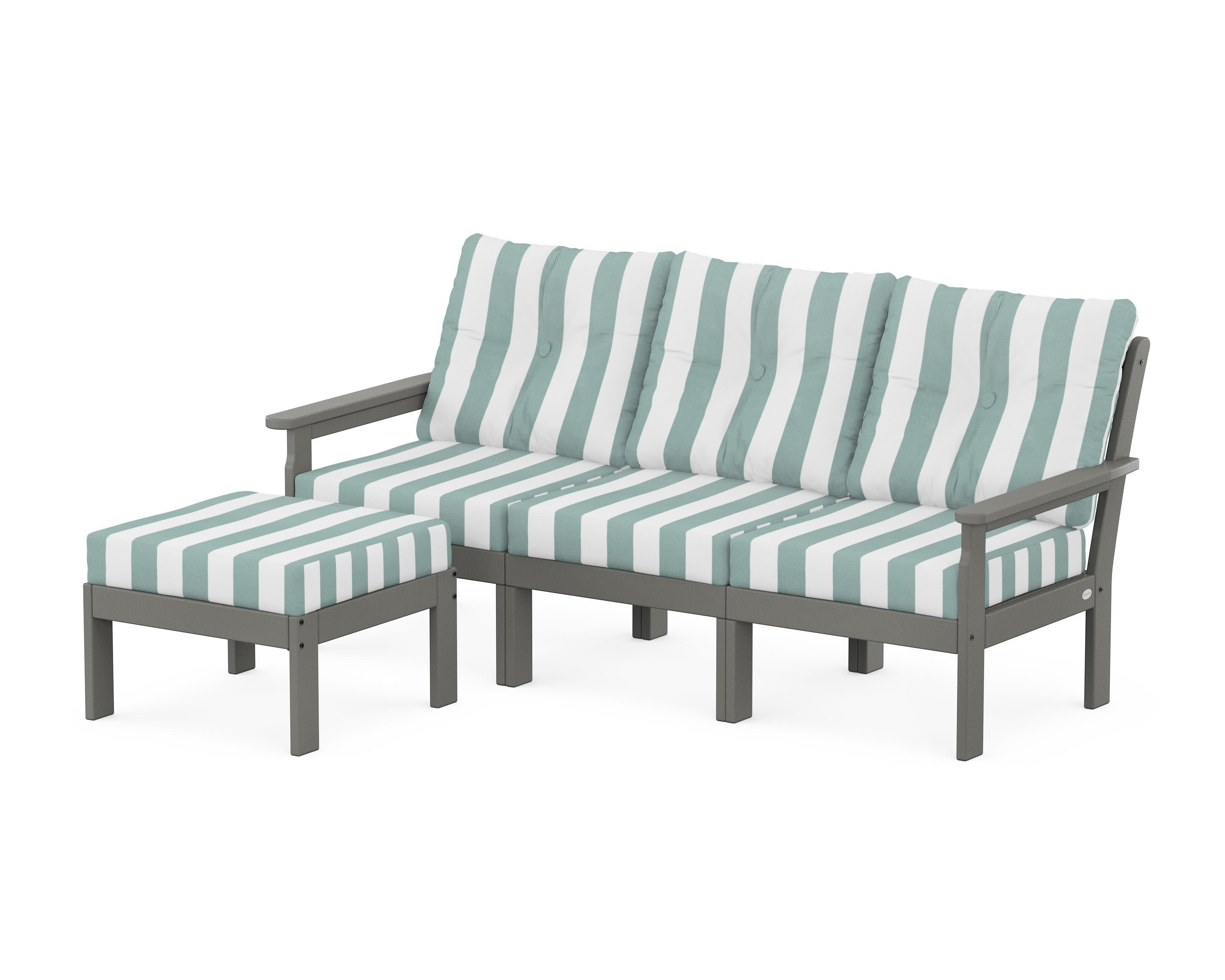 Vineyard 4-Piece Sectional with Ottoman in Slate Grey / Cabana Stripe Glacier Spa