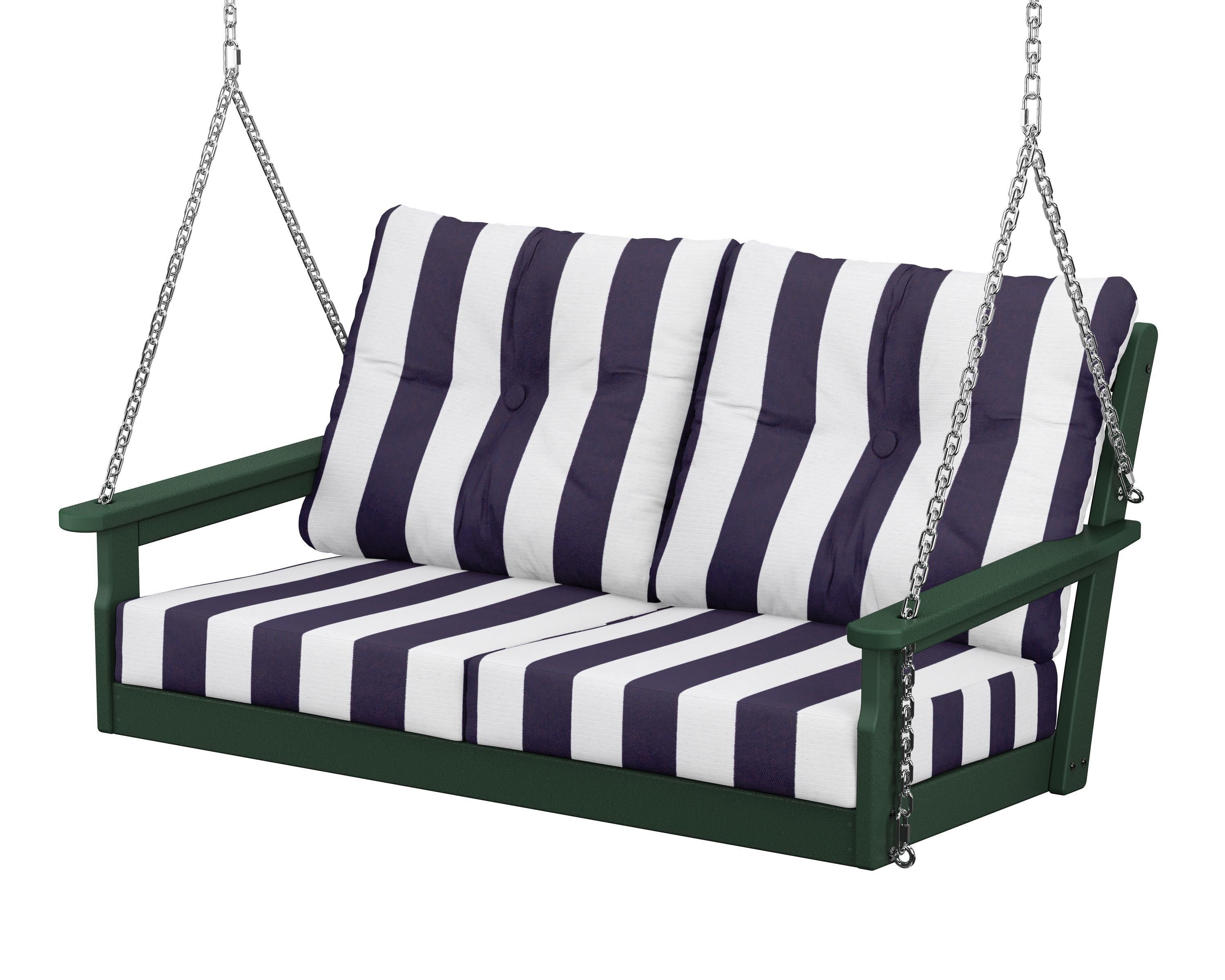 Vineyard Deep Seating Swing in Green / Cabana Stripe Navy