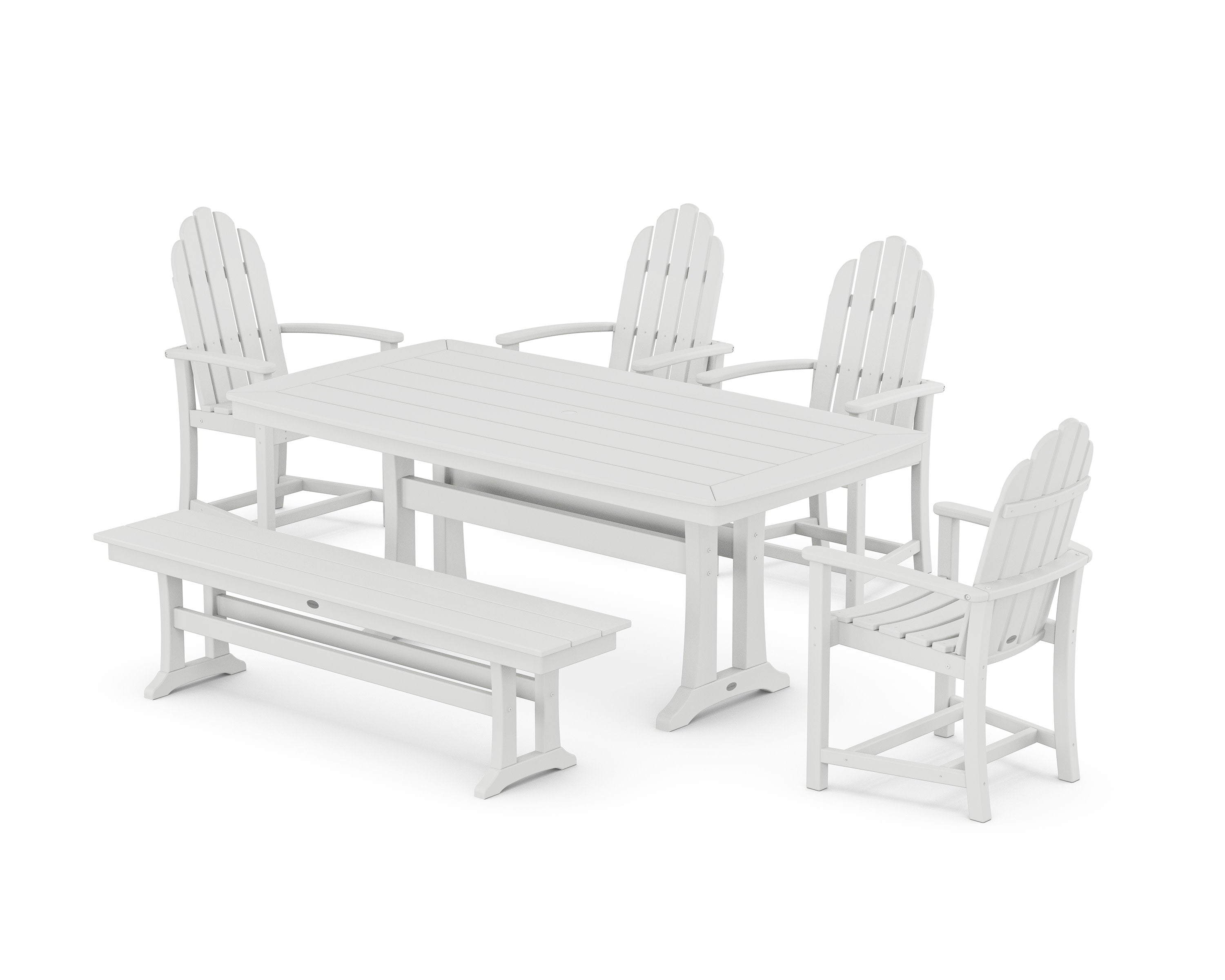 Classic Adirondack 6-Piece Dining Set with Trestle Legs and Bench in White