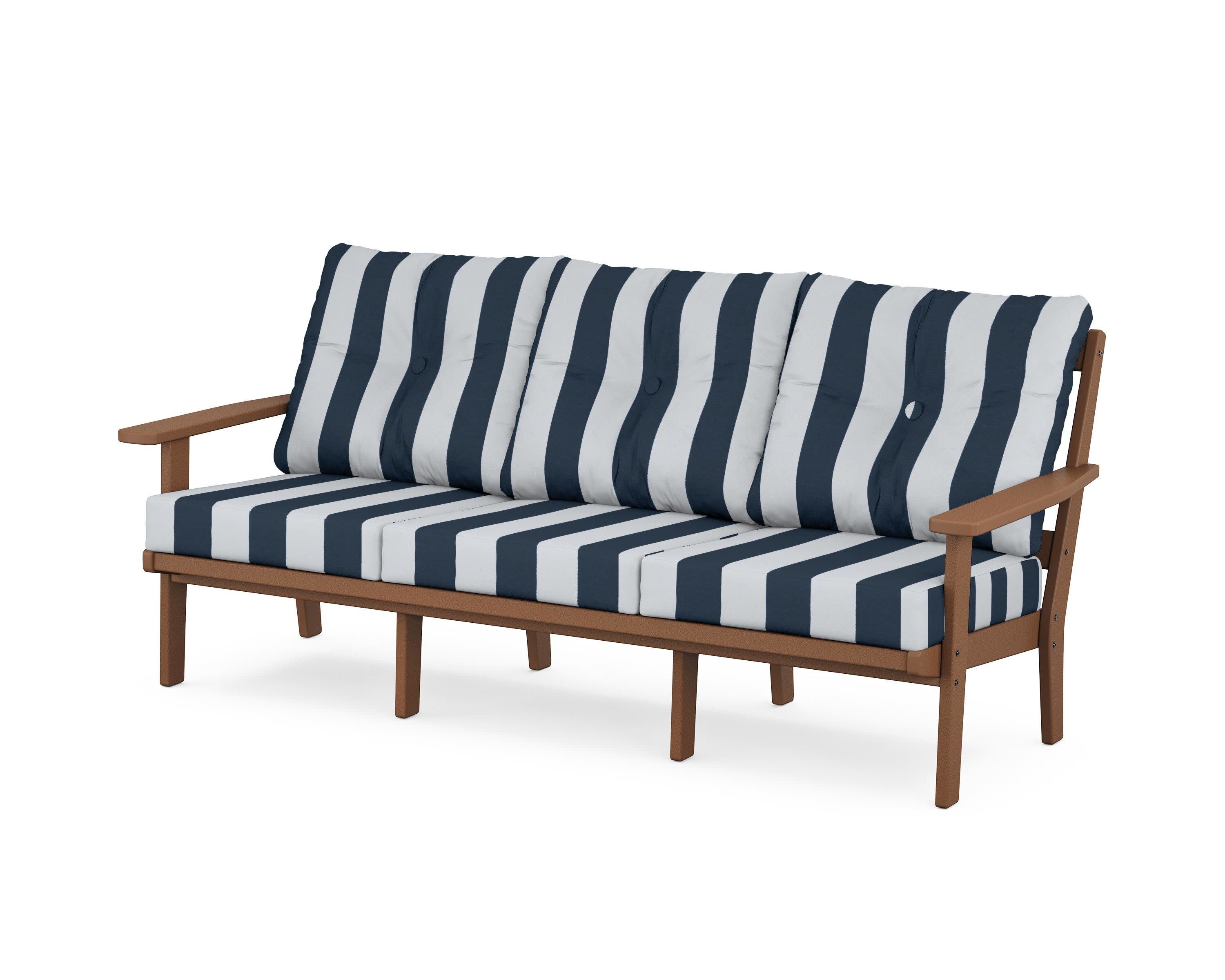 Oxford Deep Seating Sofa in Teak / Cabana Stripe Marine Indigo