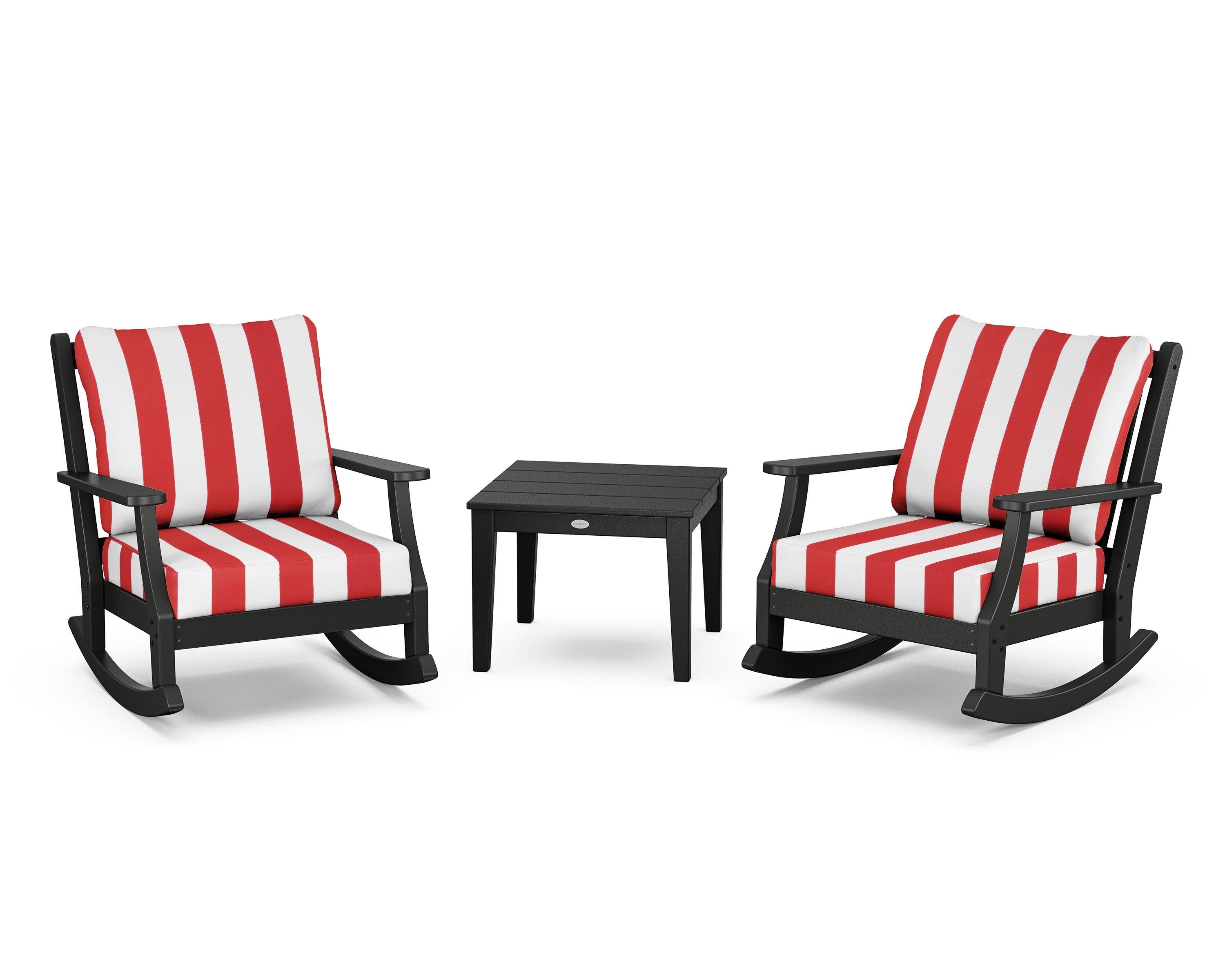 Wovendale 3-Piece Deep Seating Rocker Set in Black / Cabana Stripe Crimson