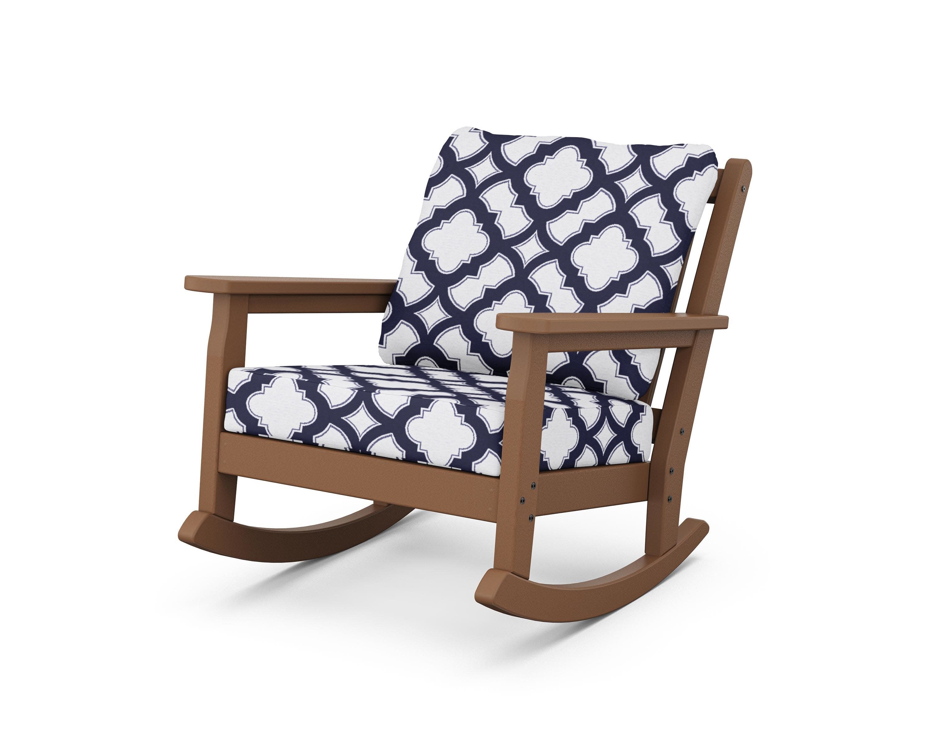 Chippendale Deep Seating Rocking Chair in Teak / Trellis Navy