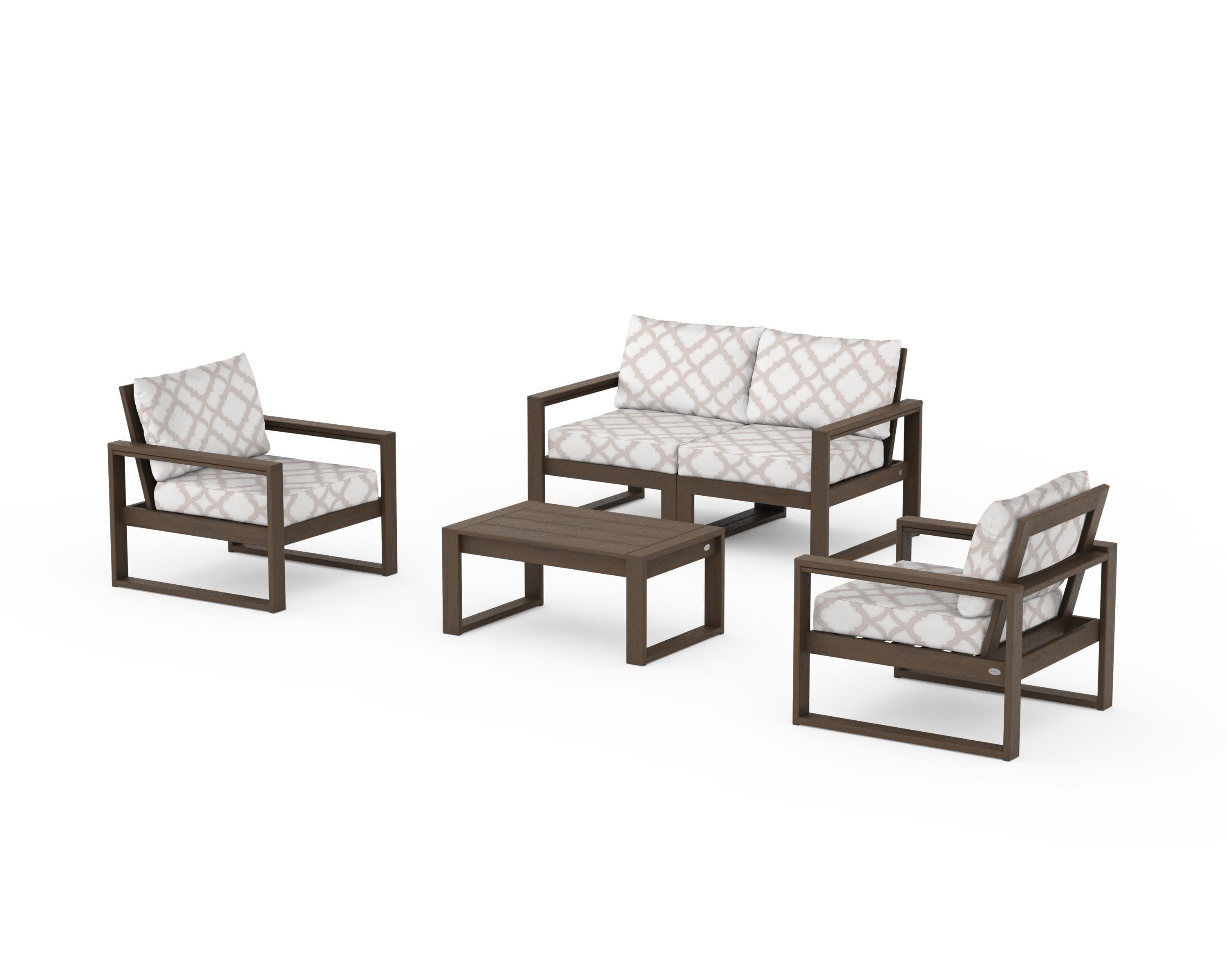 EDGE Sectional 4-Piece Deep Seating Set with Loveseat in Kona / Trellis Dune Burlap