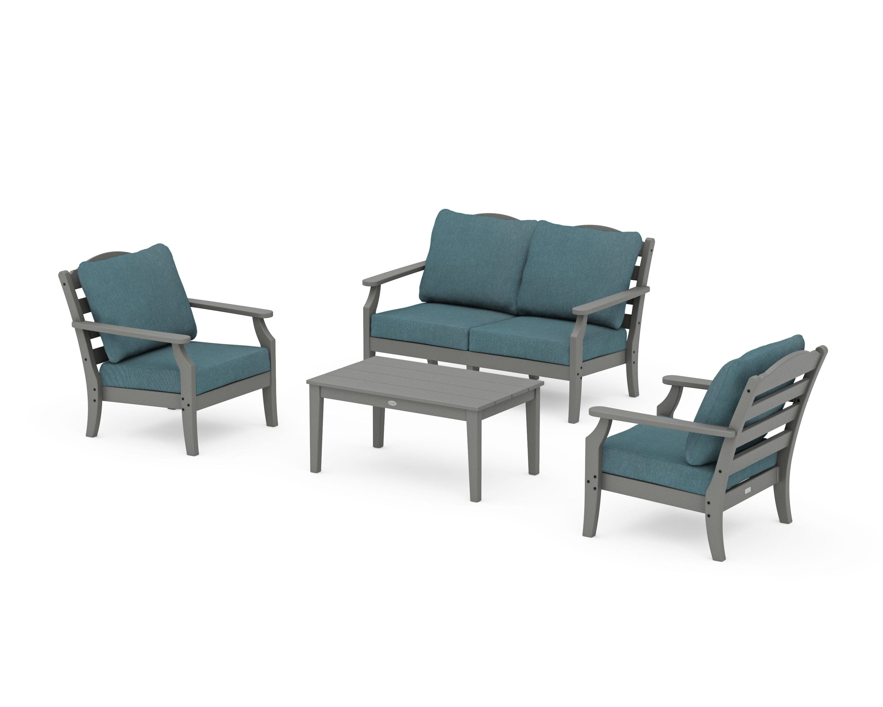 Savannah 4-Piece Deep Seating Set with Loveseat in Slate Grey / Ocean Teal