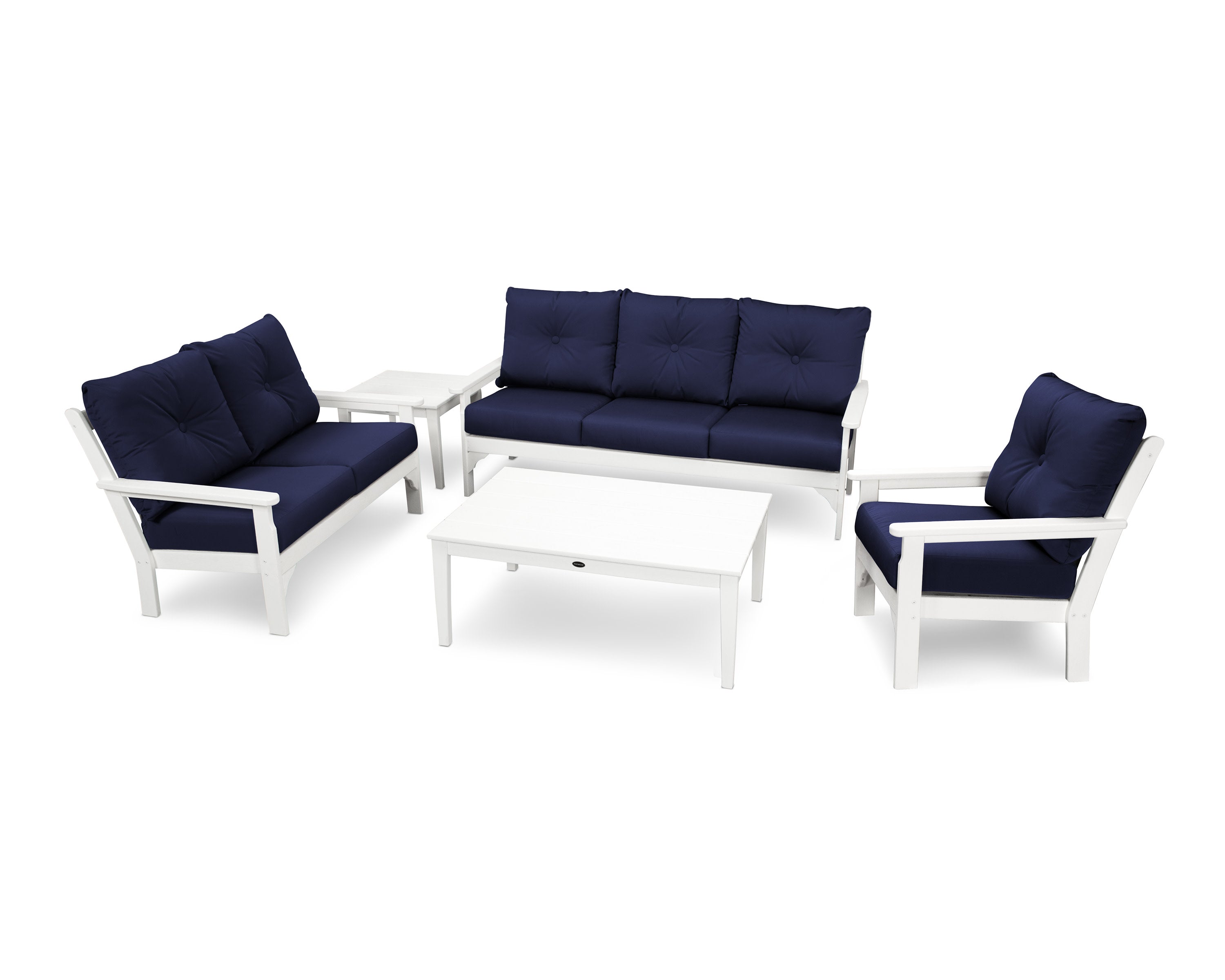 Vineyard 5 Piece Deep Seating Set in White / Navy