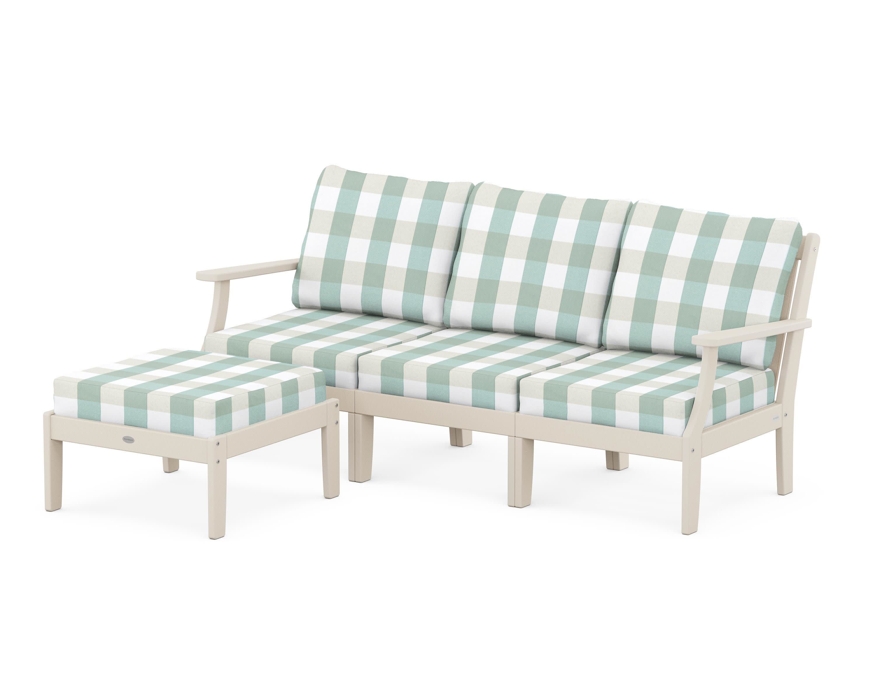 Braxton Modular 4-Piece Deep Seating Set with Ottoman in Sand / Buffalo Plaid Glacier Spa