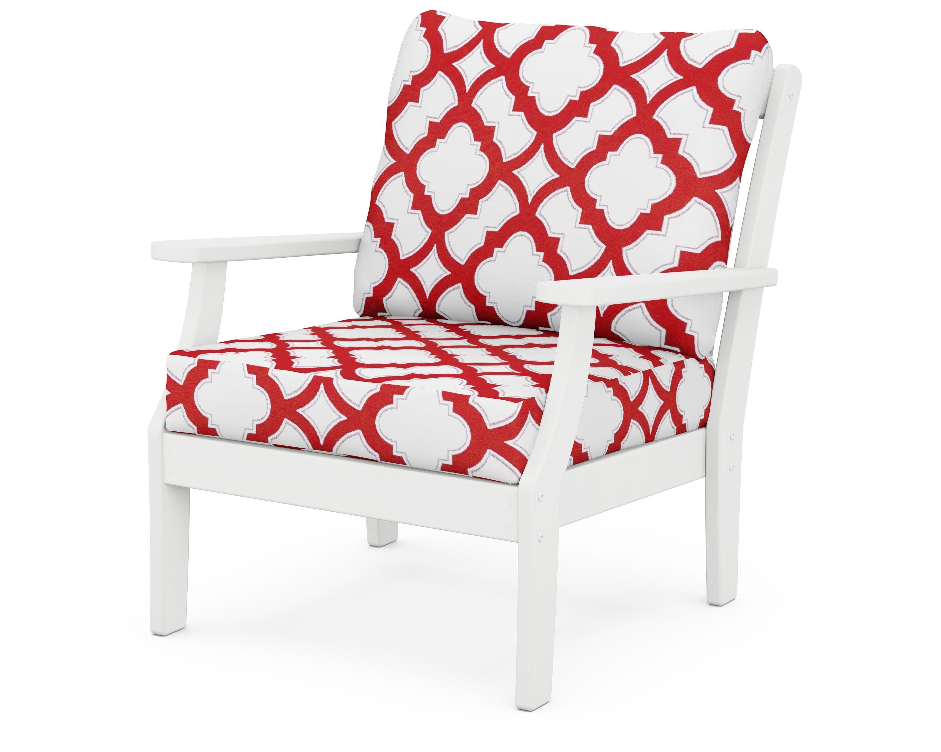 Braxton Deep Seating Chair in White / Trellis Crimson