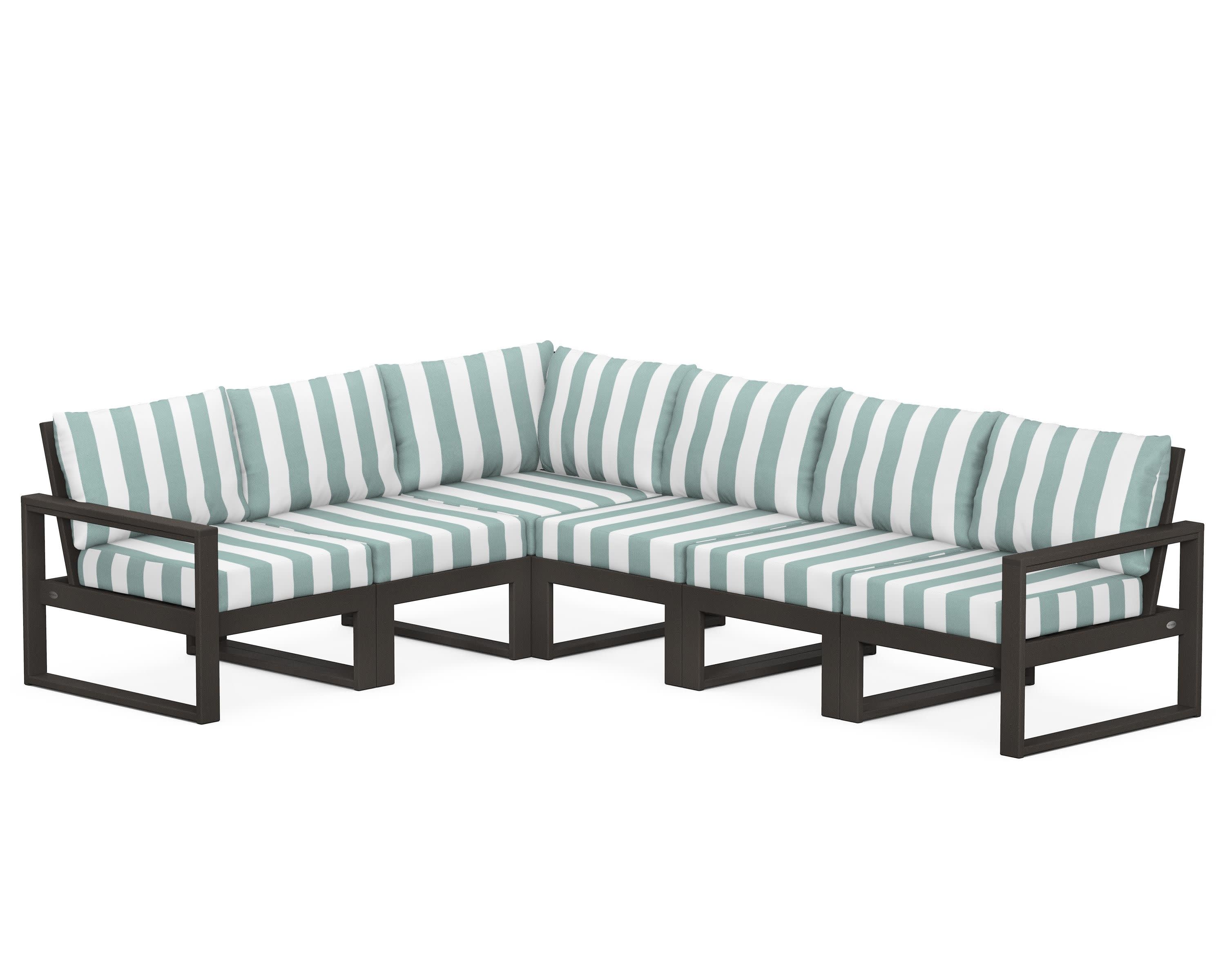 EDGE 6-Piece Modular Deep Seating Set in Vintage Coffee / Cabana Stripe Glacier Spa