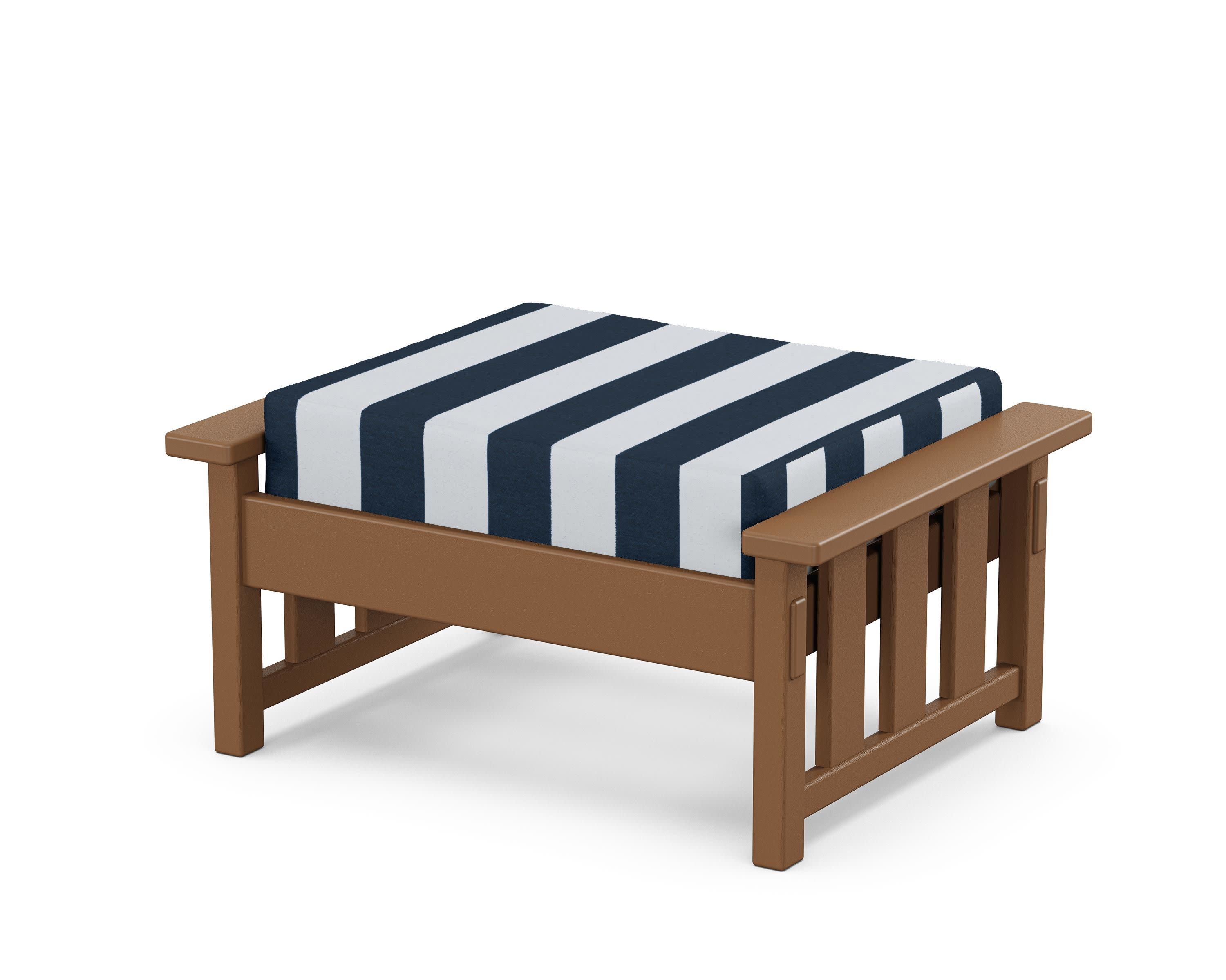 Acadia Deep Seating Ottoman in Teak / Cabana Stripe Marine Indigo