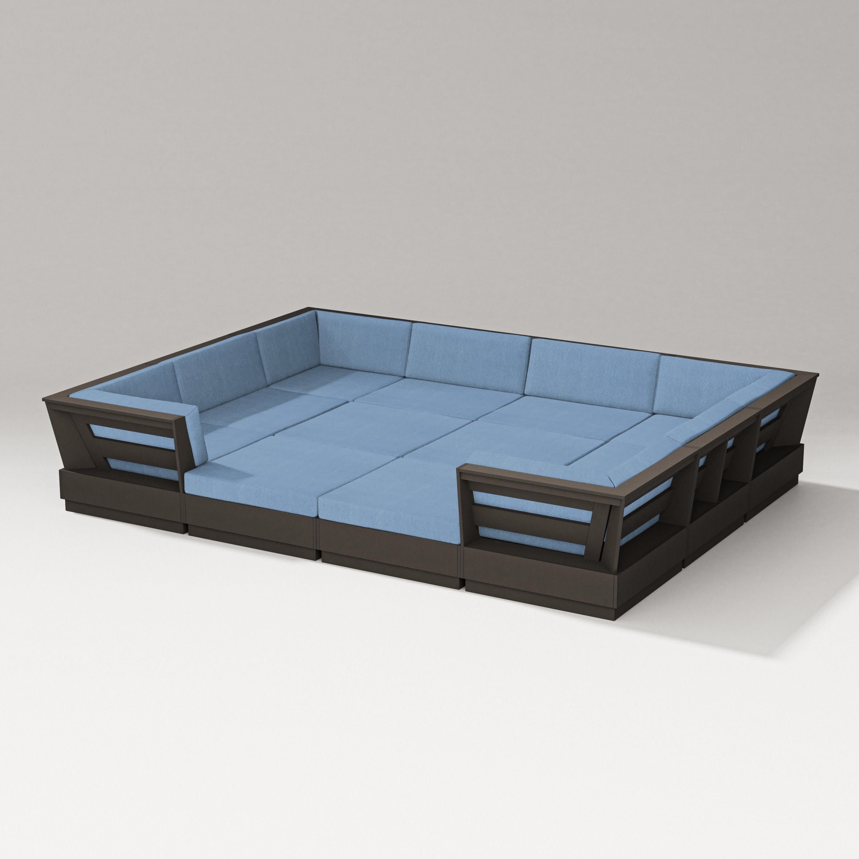 Elevate 12-Piece Pit Sectional in Vintage Coffee / Sky Blue