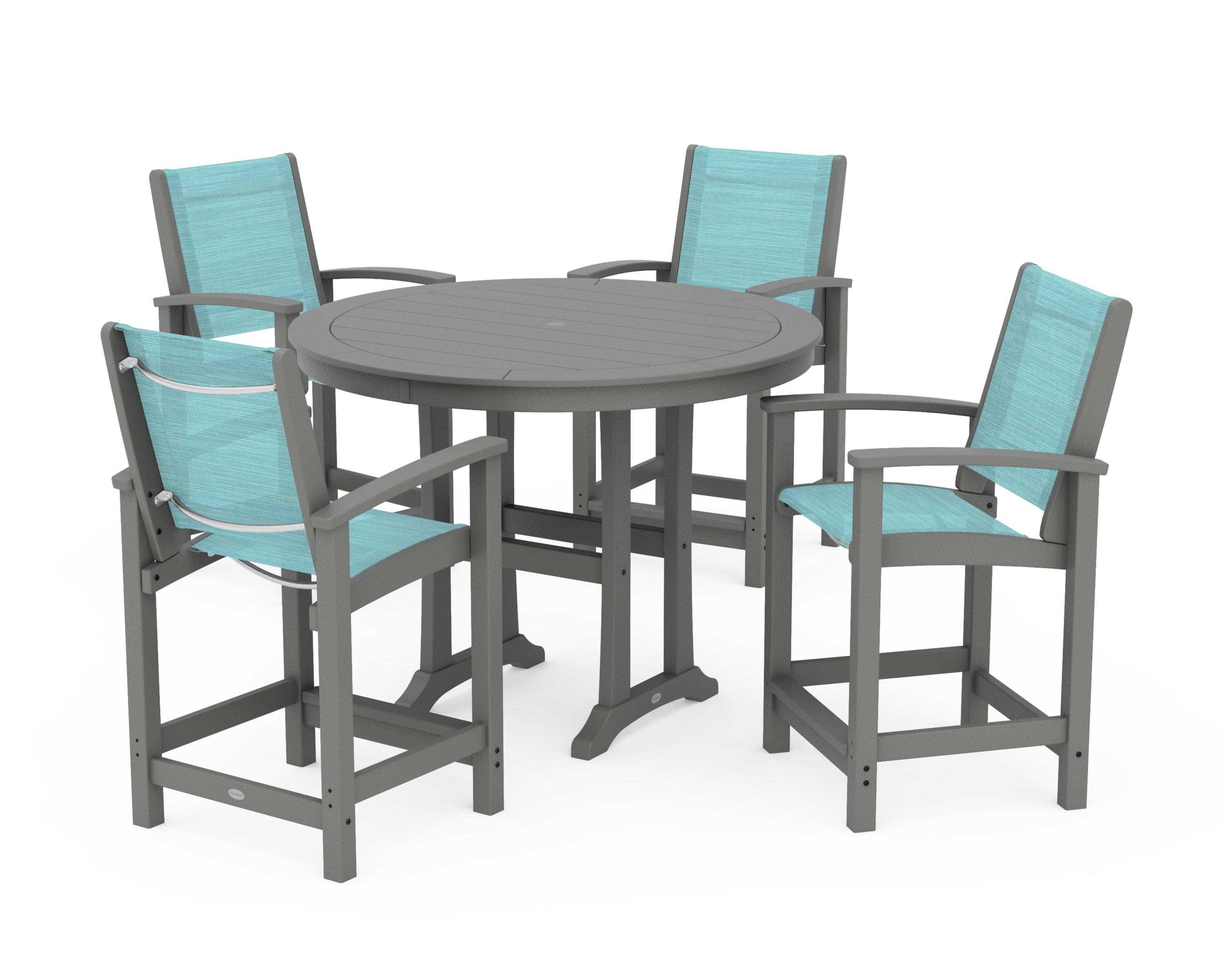 Coastal 5-Piece Counter Set in Slate Grey / Dupioni Aquamarine Sling