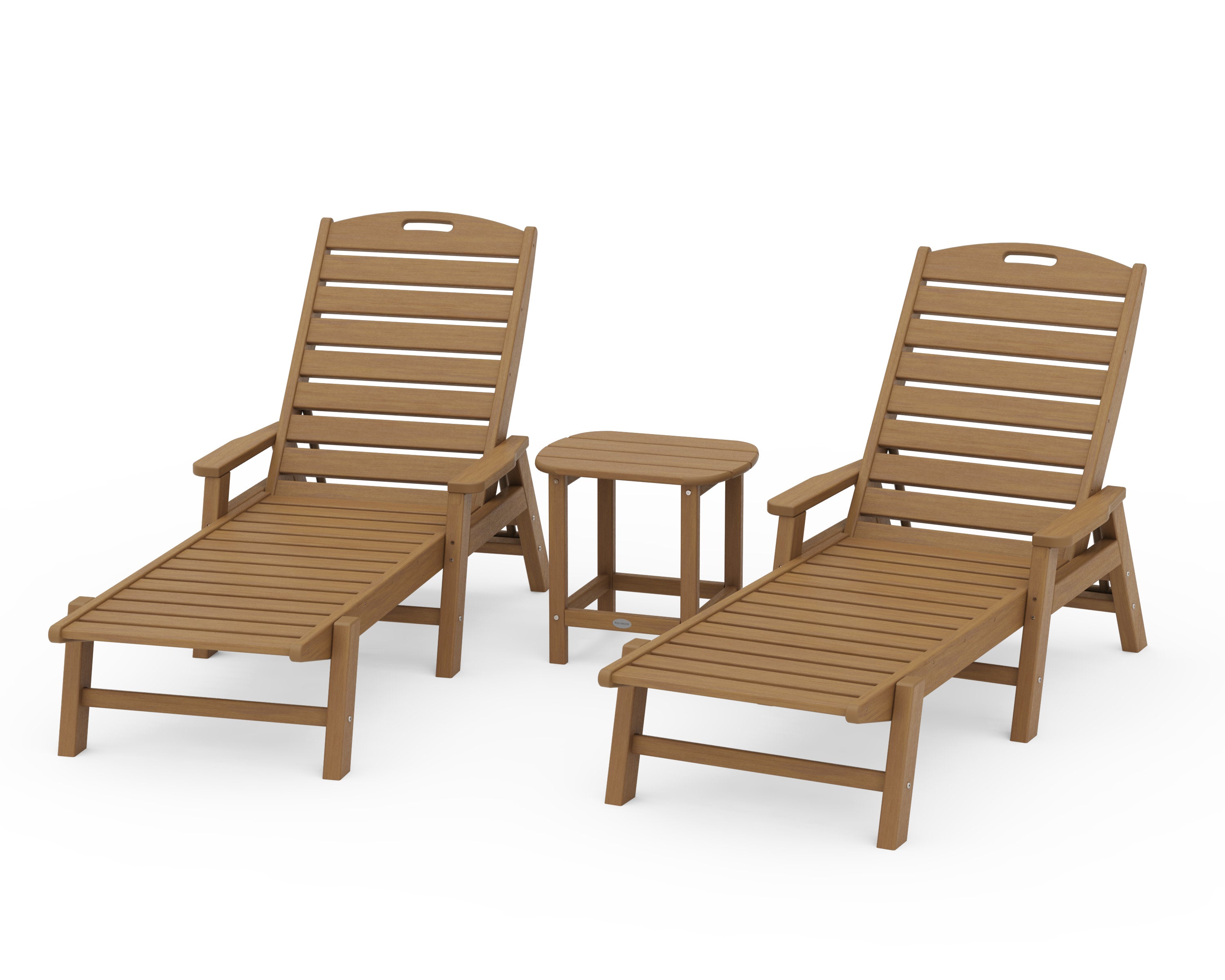 Nautical 3-Piece Chaise Lounge with Arms Set with South Beach 18" Side Table in Natural