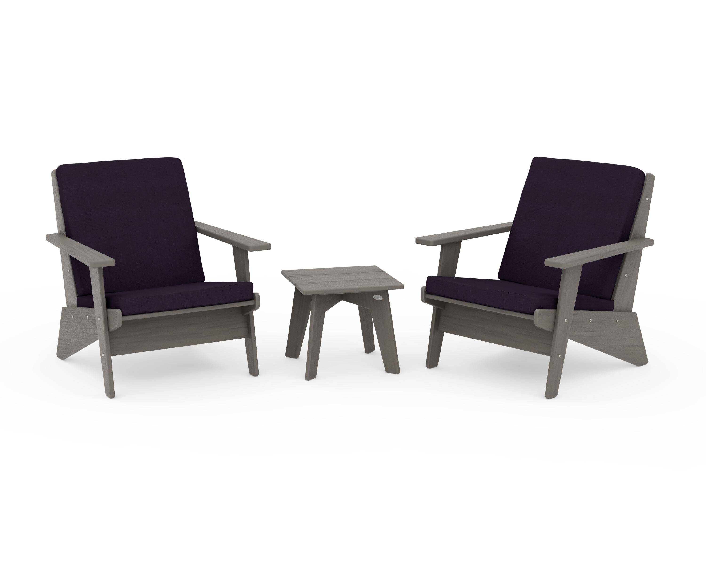 Riviera Modern Lounge 3-Piece Set in Driftwood / Navy Linen