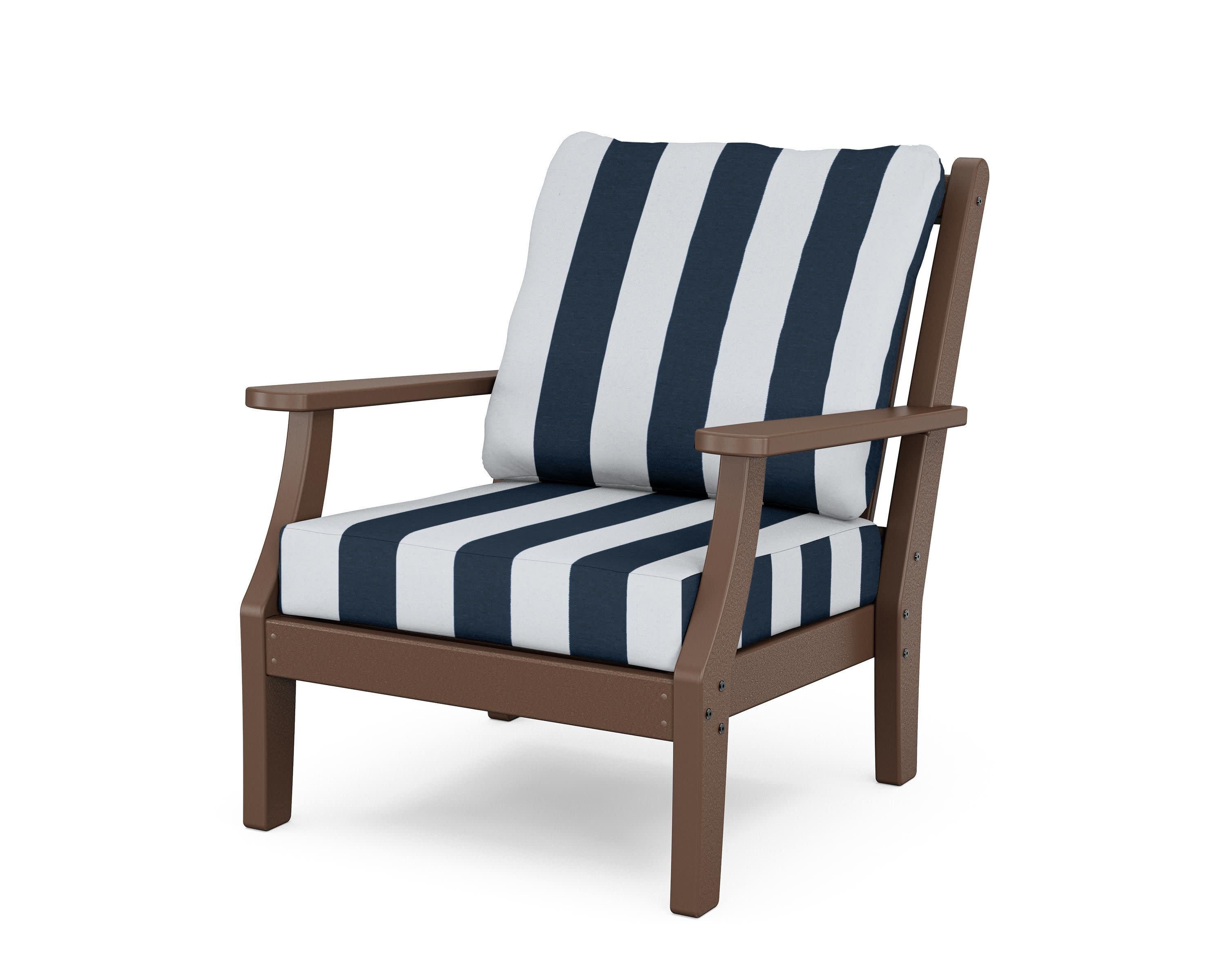 Wovendale Deep Seating Chair in Mahogany / Cabana Stripe Marine Indigo